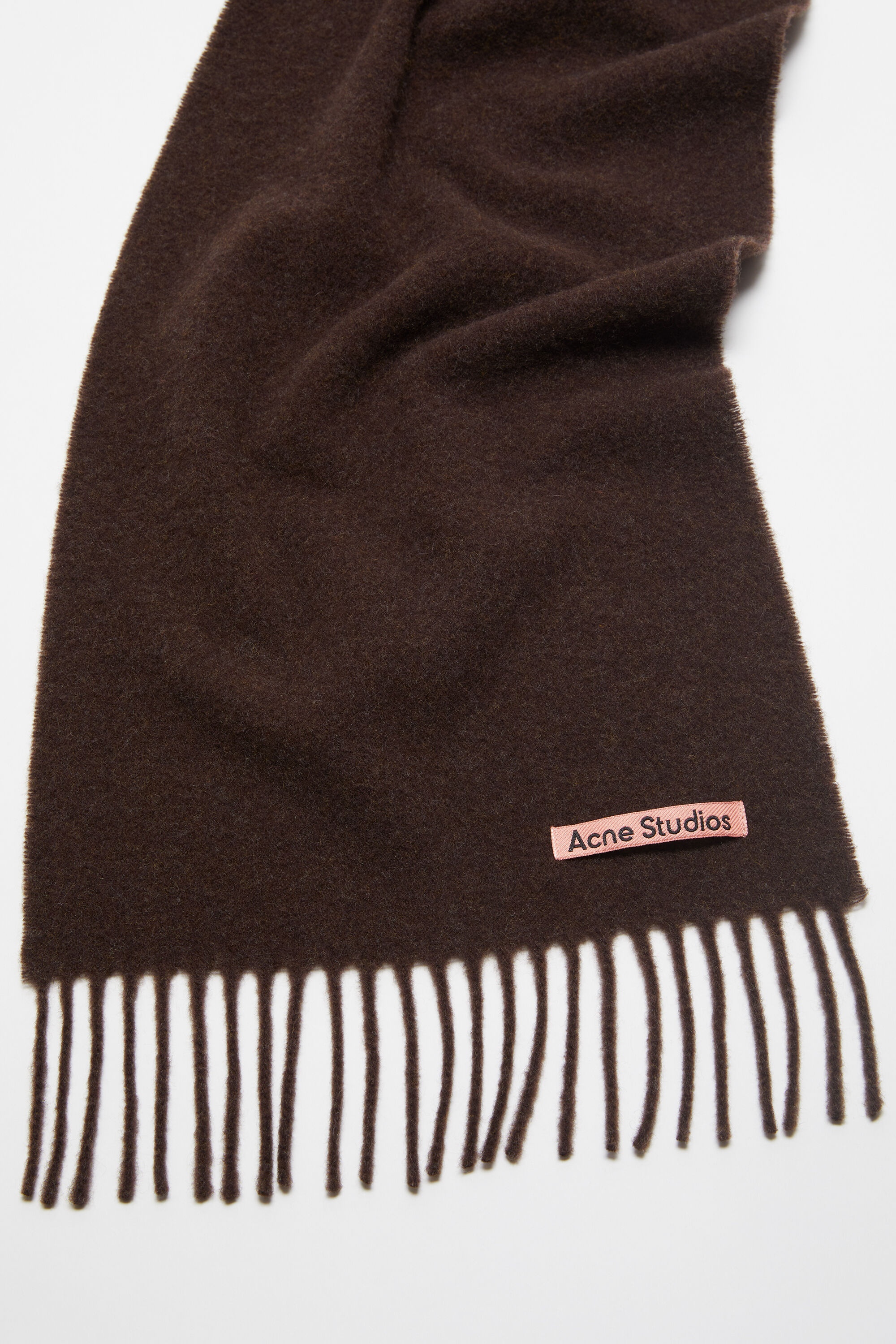 Fringe wool scarf - skinny - Brown melange - 4