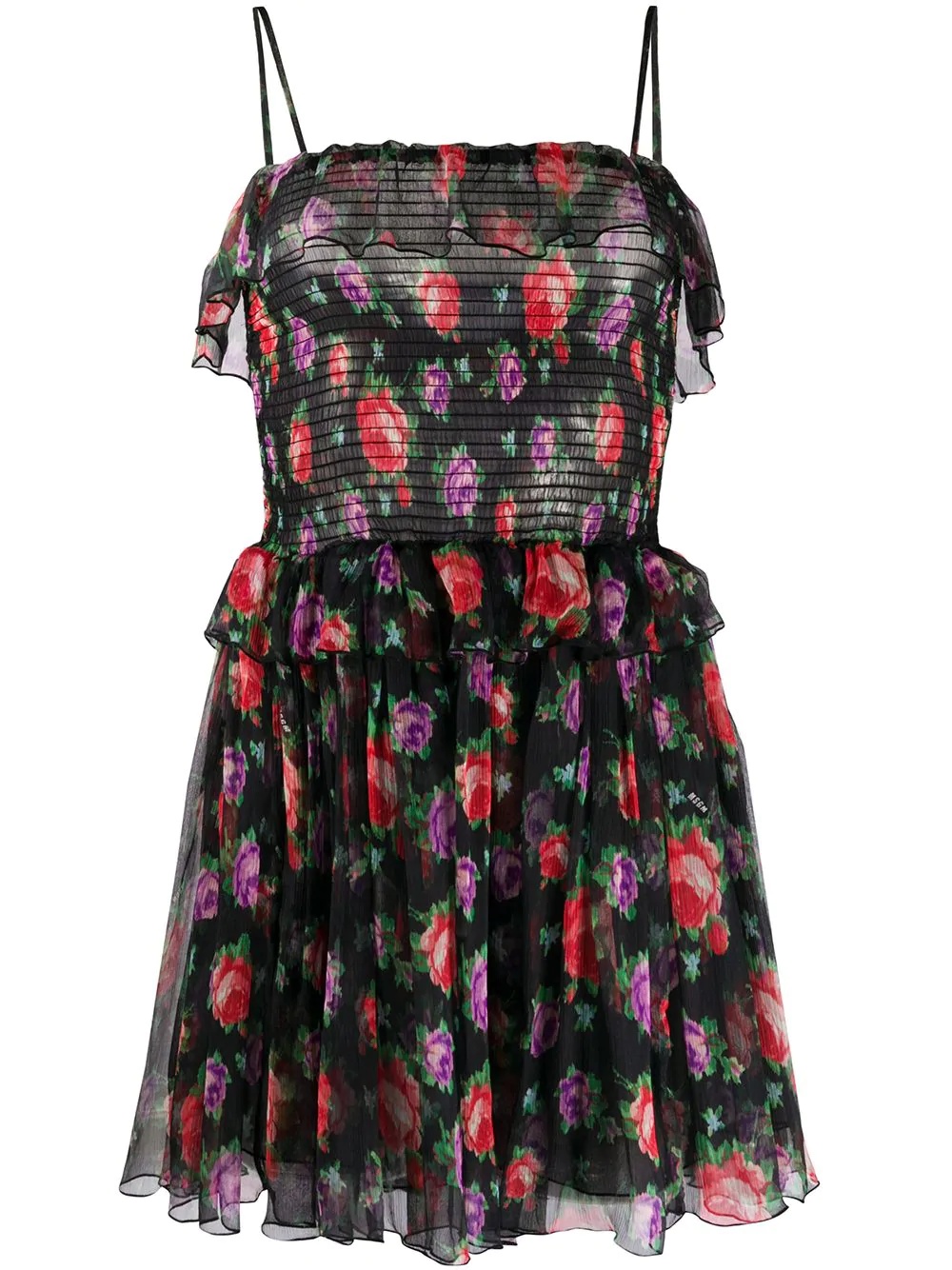 Roses floral-print ruffled dress - 1