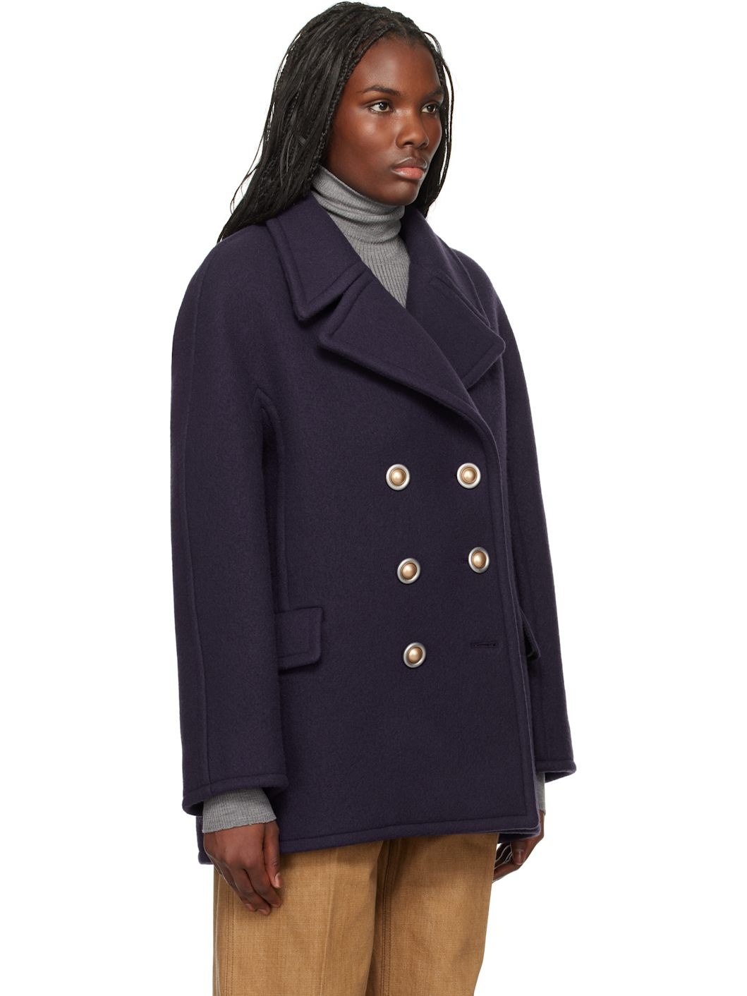 Navy Double-Breasted Peacoat - 2