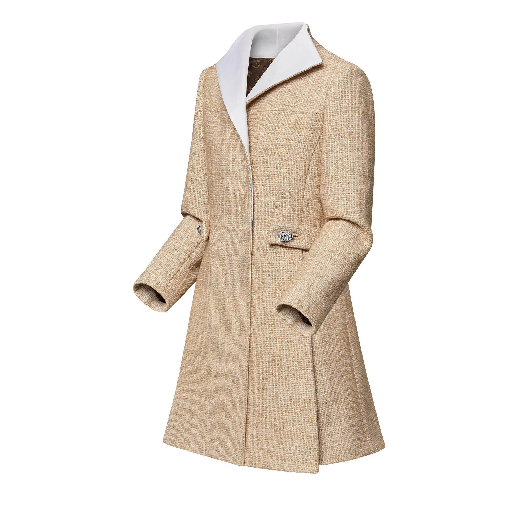 Graphic Collar Belted Tweed Coat - 2