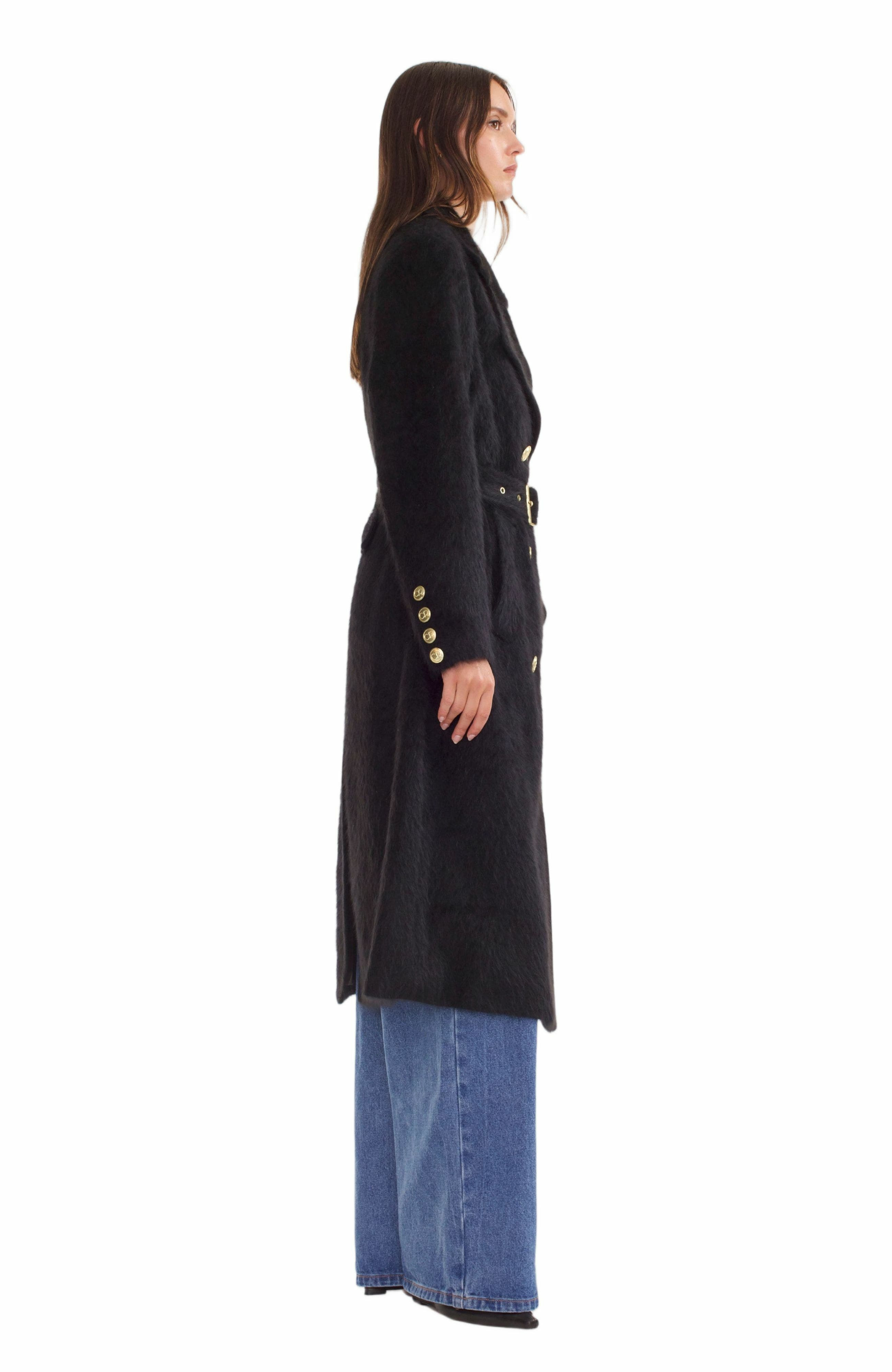 Cynthia Rowley Fuzzy Wool Trench Coat in Black at Nordstrom - 9