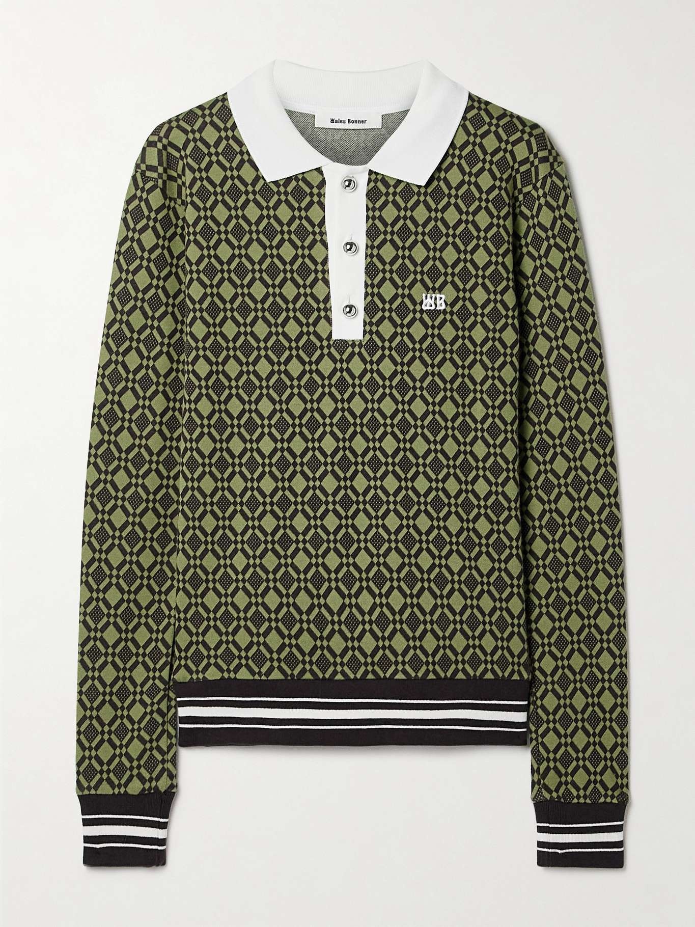 Jacquard-knit organic cotton-blend polo shirt - 1