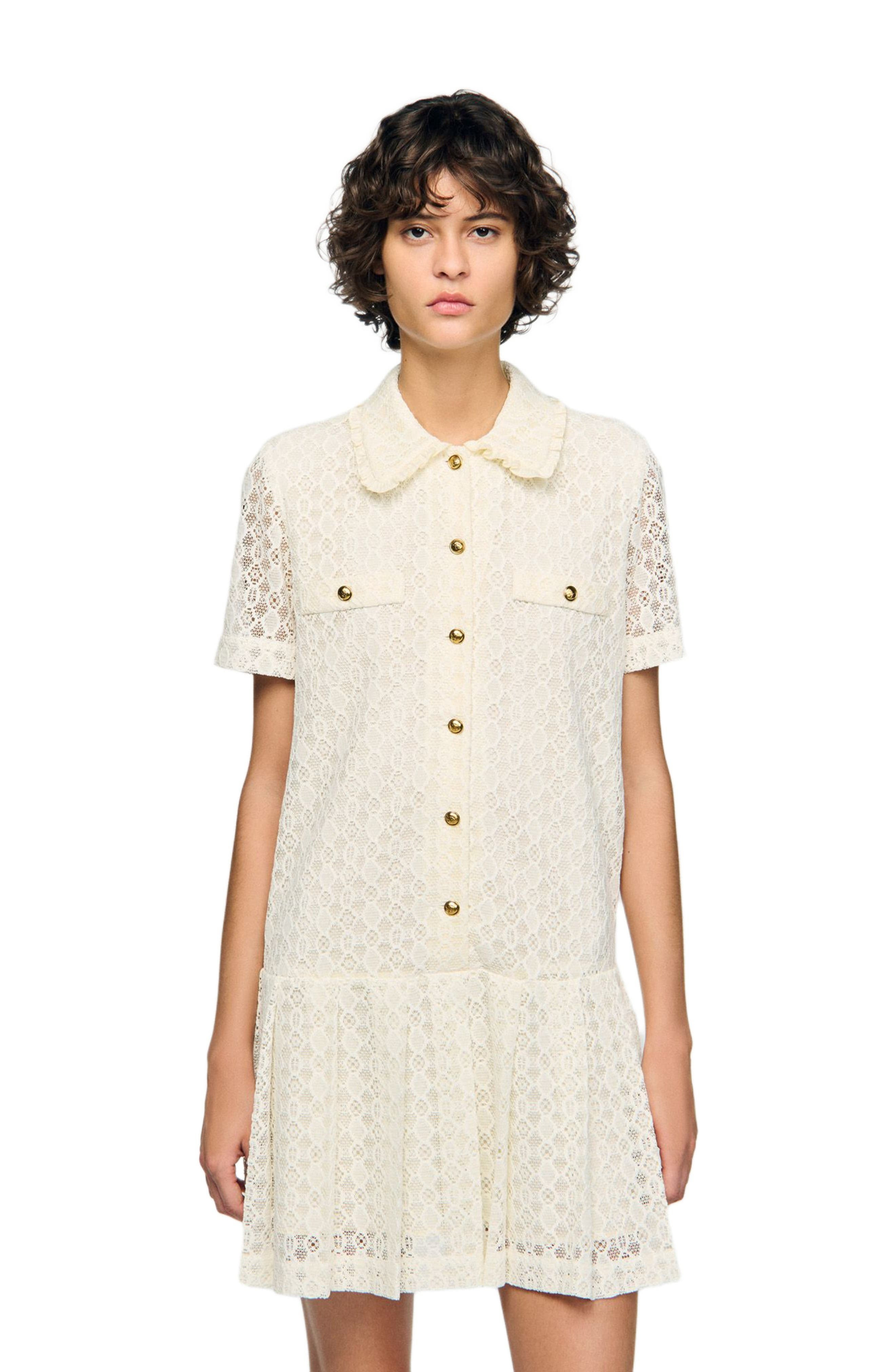 SANDRO Short lace dress in Ecru at Nordstrom - 4