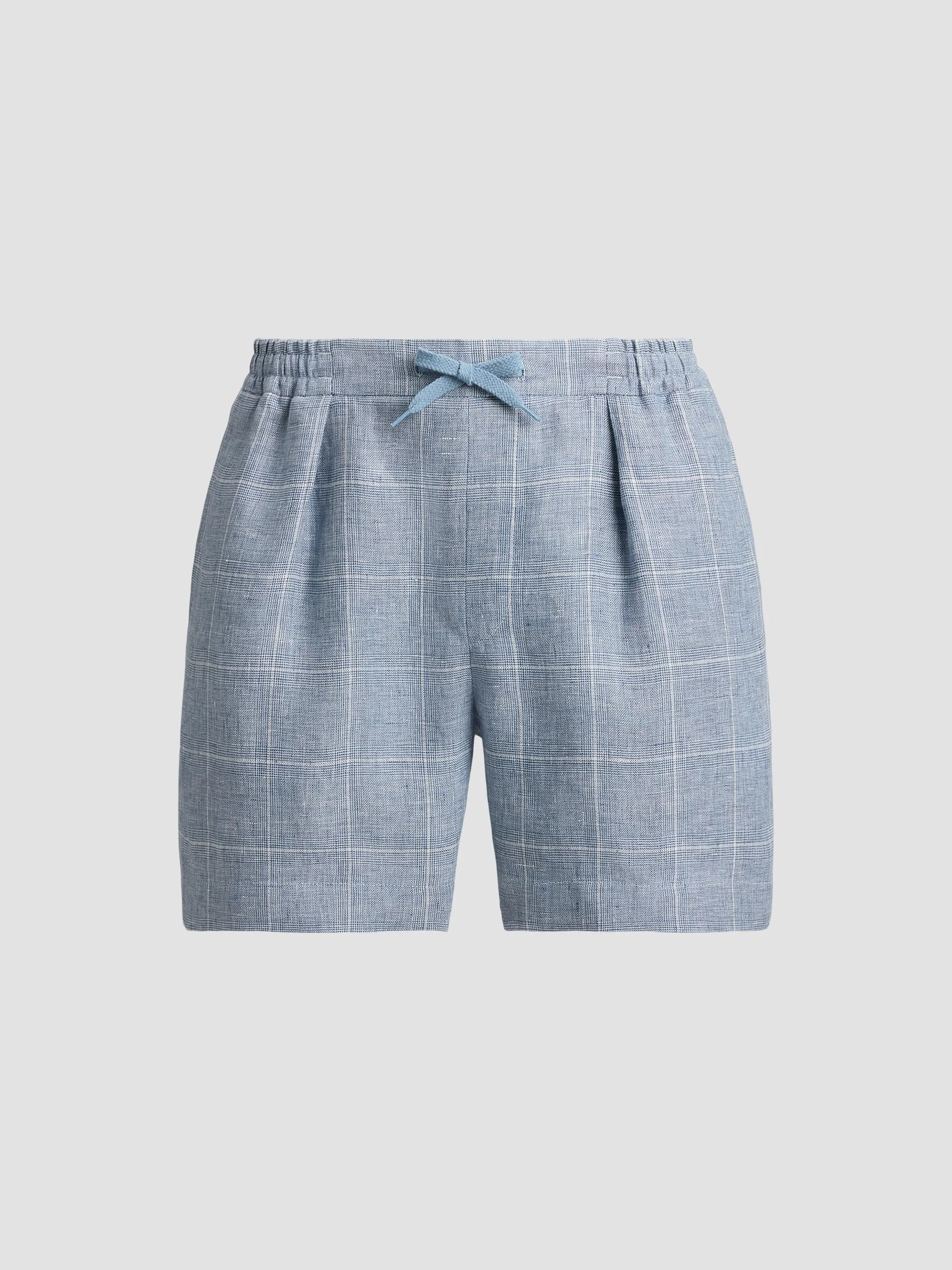 Men's Glen Windowpane Plaid Flat-Front Linen Shorts - Blue Horizon - 1
