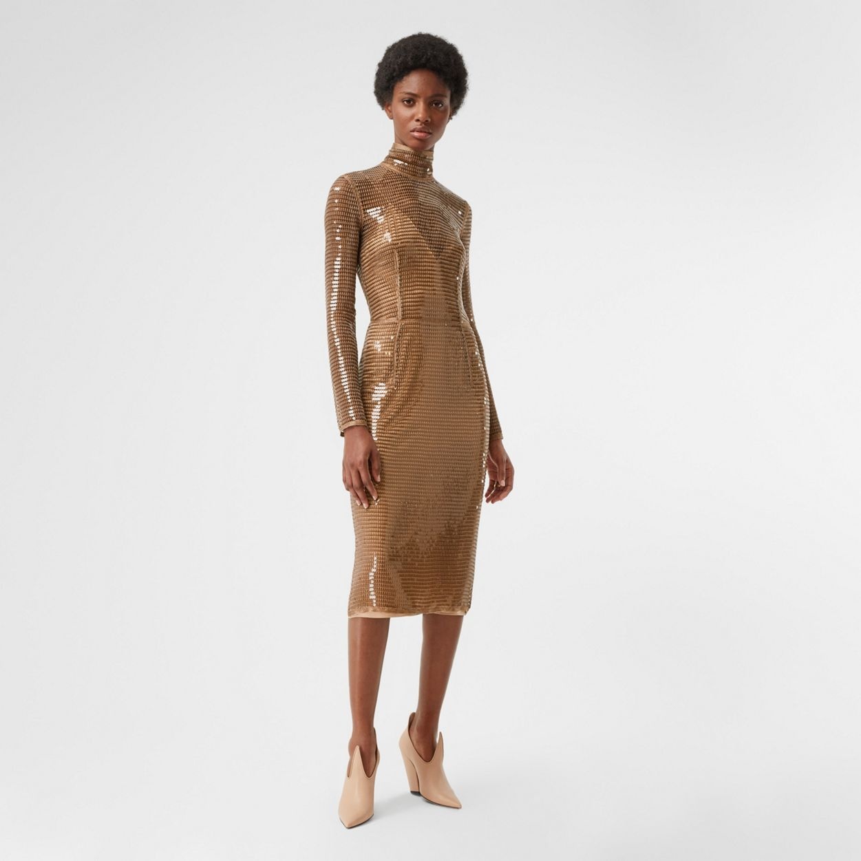 Sequinned Mesh and Silk Turtleneck Dress - 2