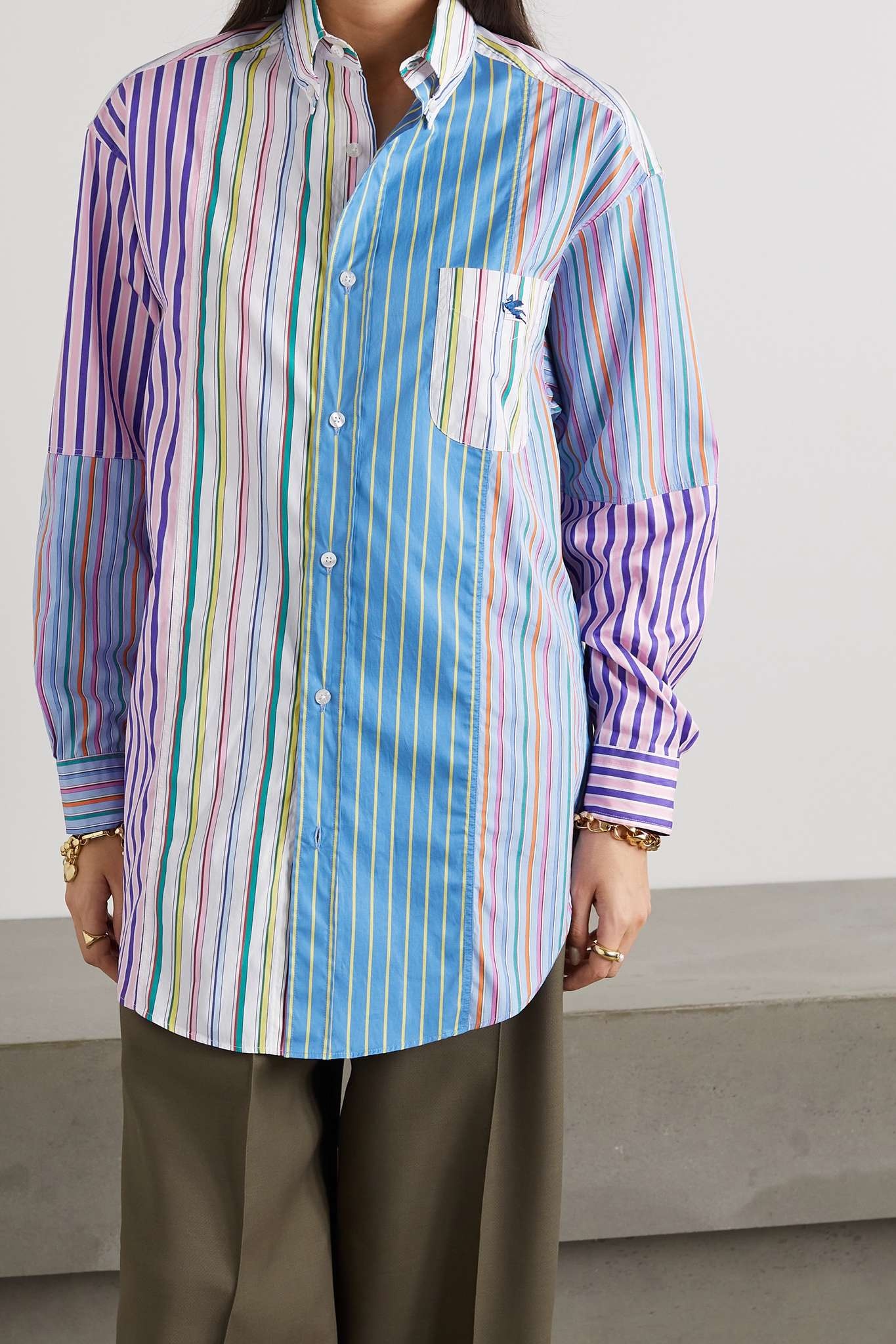 Paneled striped cotton shirt - 3