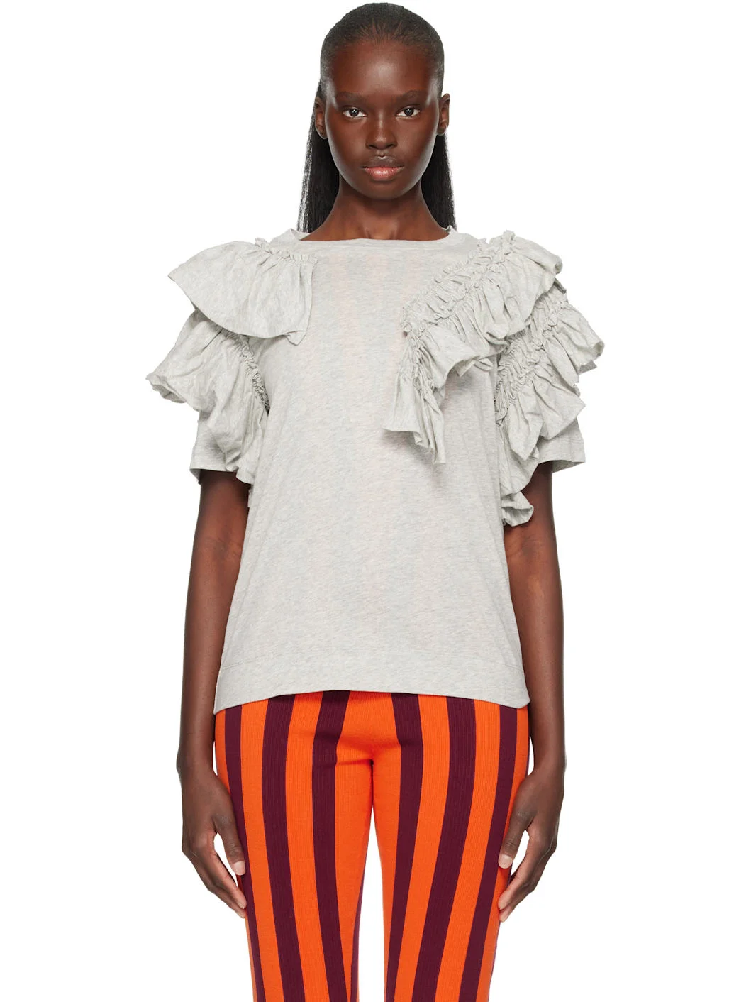 Gray Ruffled T-shirt - 1