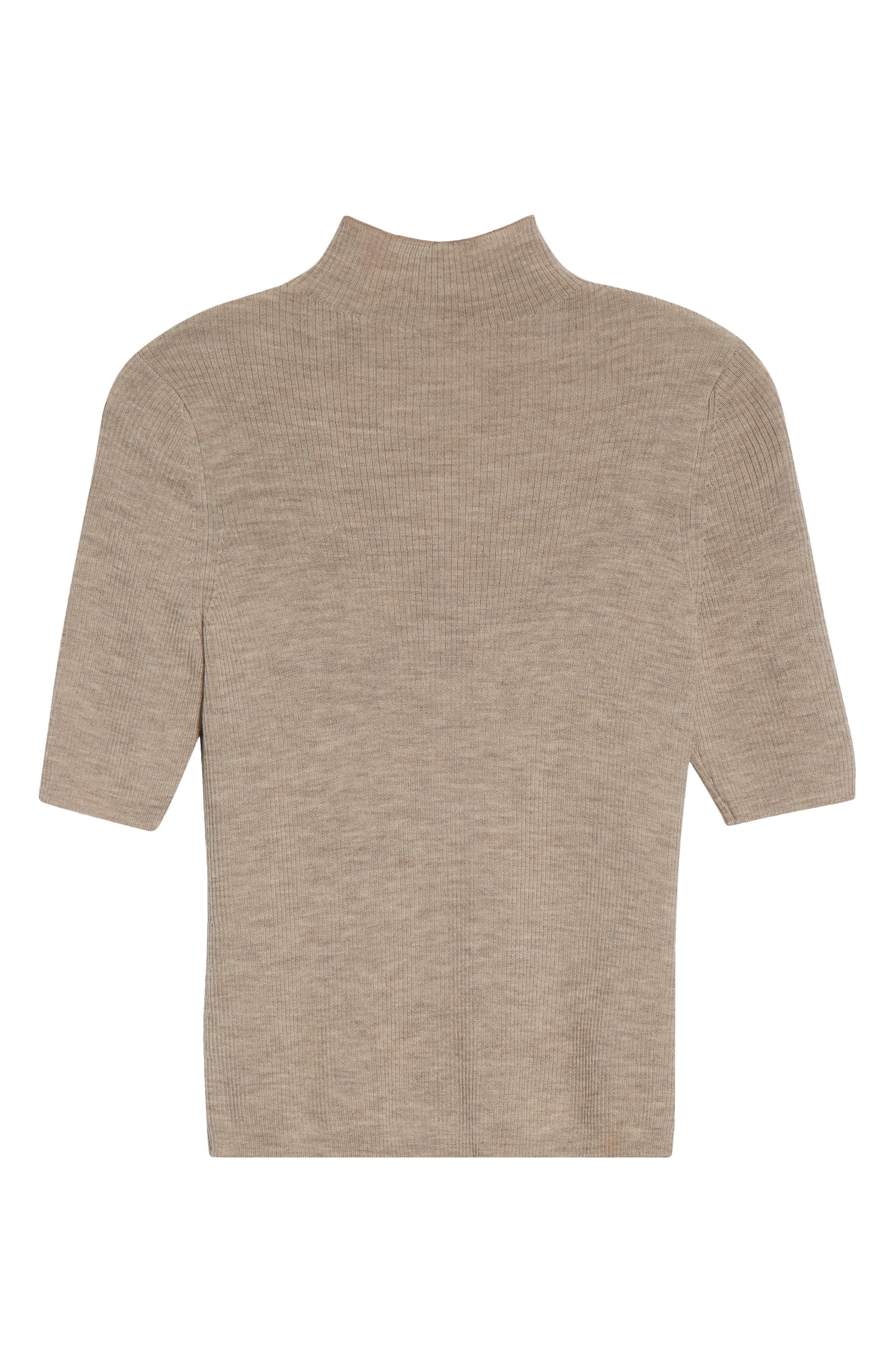 Veronica Beard Alastair Rib Short Sleeve Merino Wool Sweater in Oatmeal Melange at Nordstrom - 6