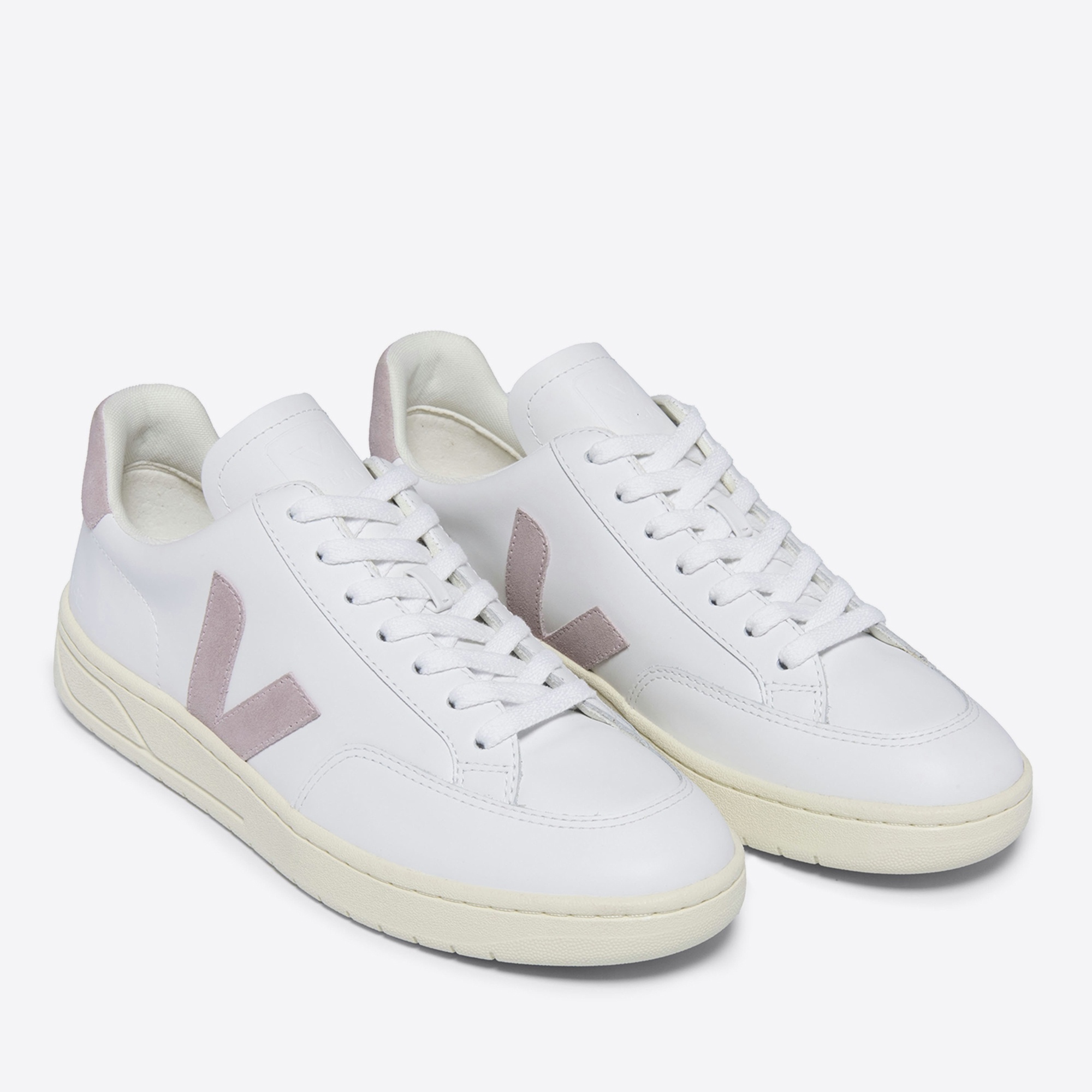 Veja Women's V-12 Leather Trainers - Extra White/Babe - 2