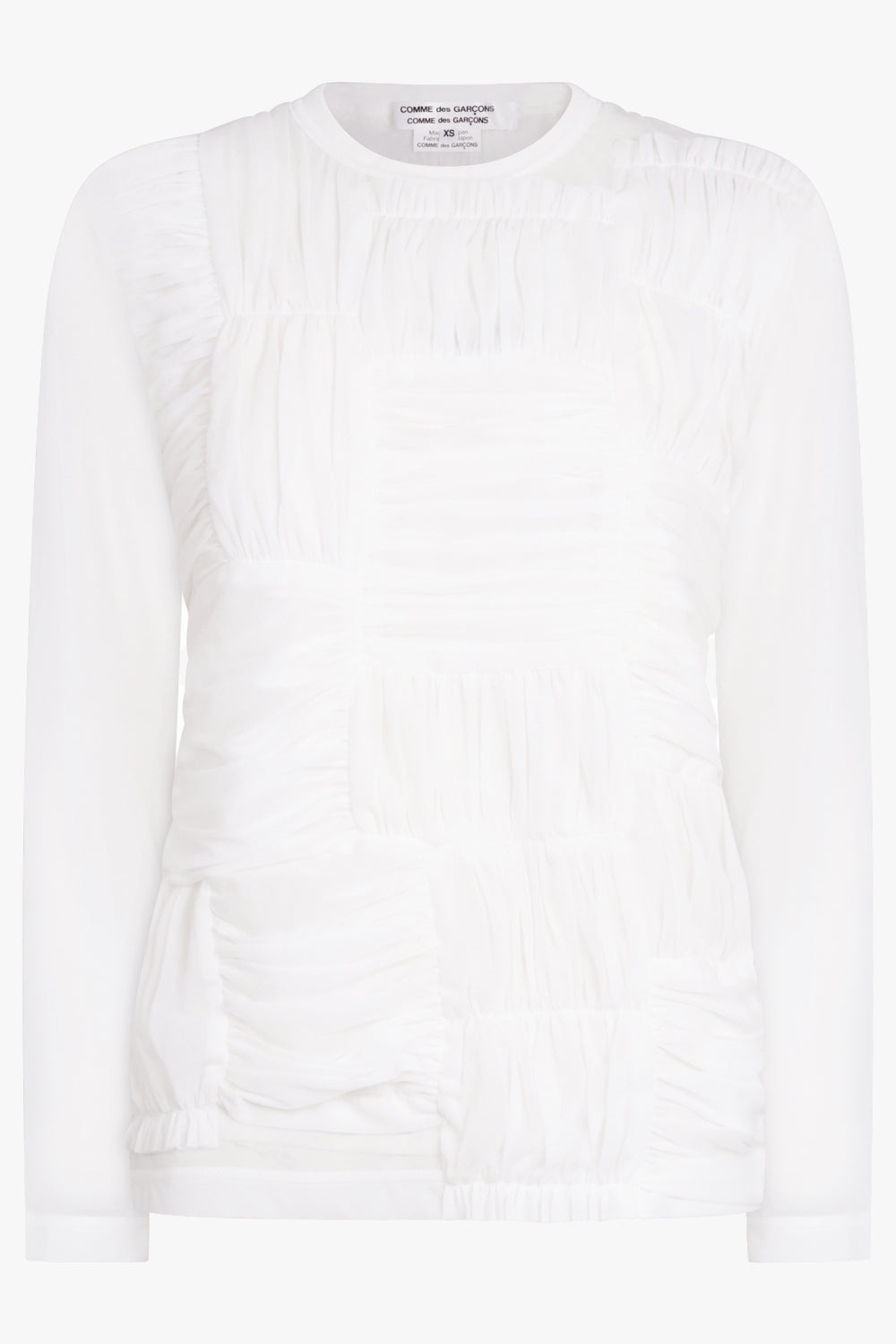 DRAPE RUCHED PANEL L/S TOP | WHITE - 1