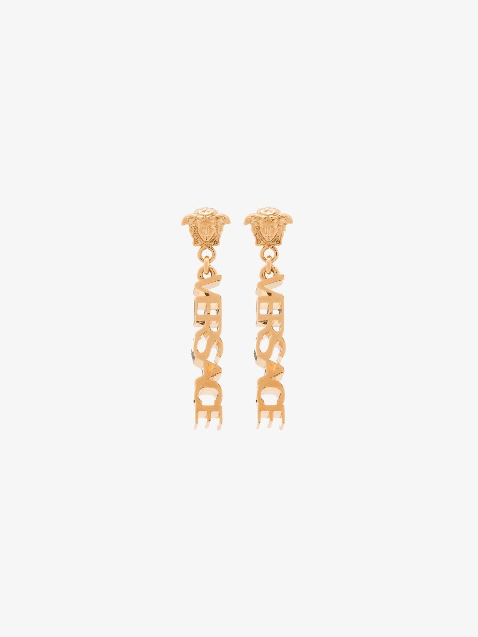 Gold tone Medusa logo drop earrings - 1
