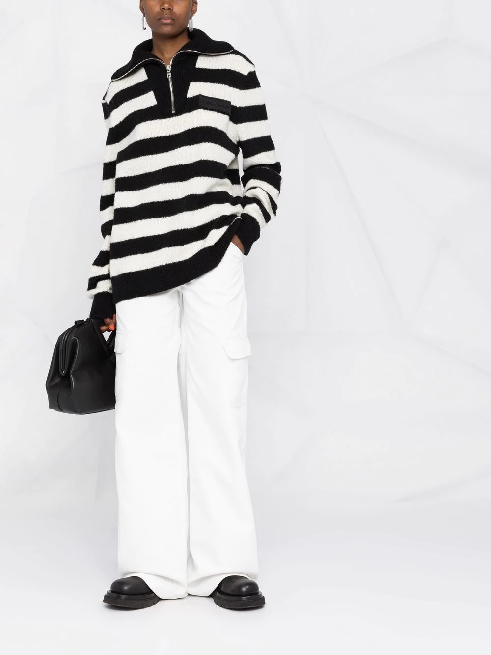 horizontal stripe knitted quarter-zip jumper - 2