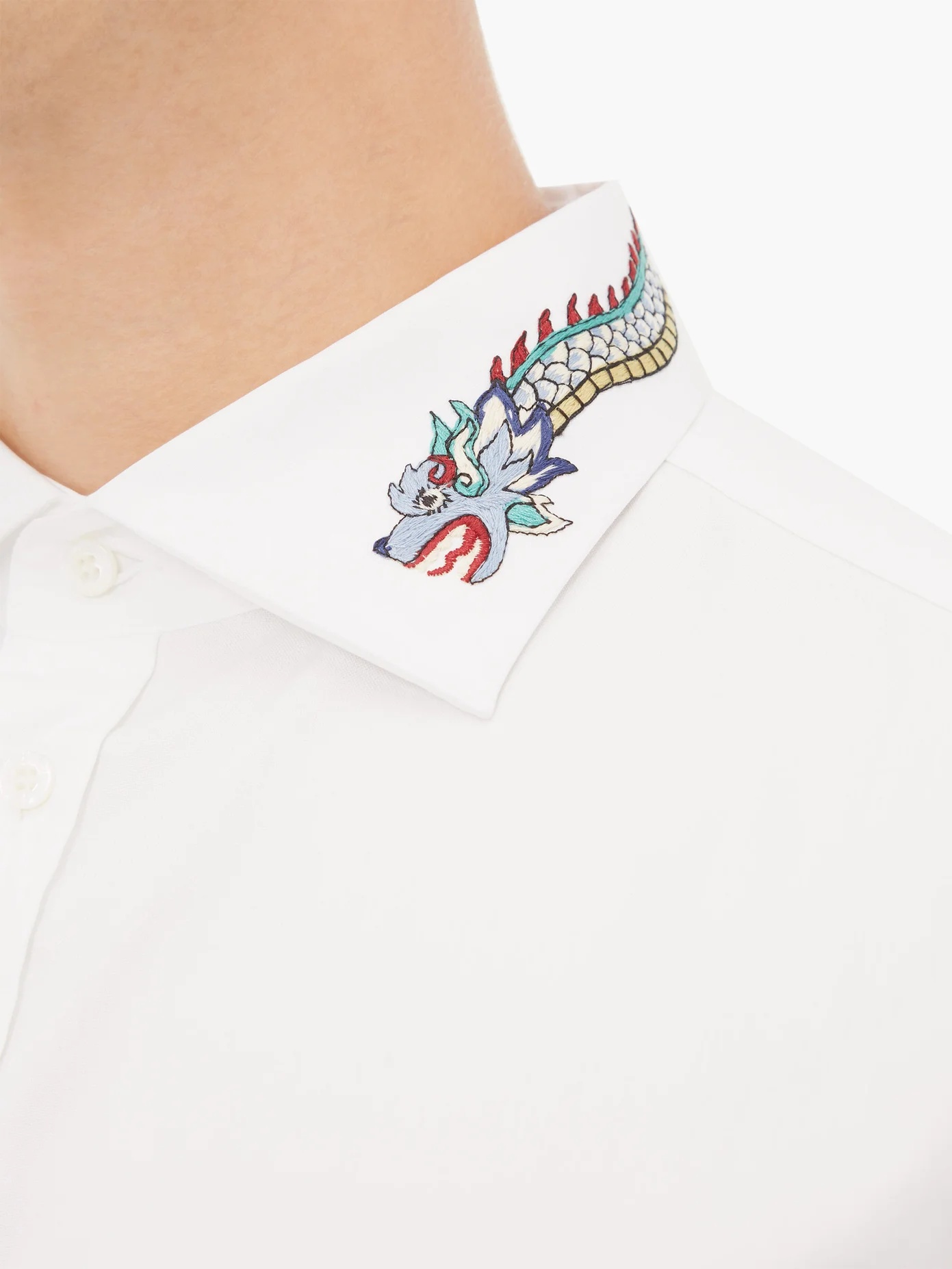 Dragon-embroidered cotton shirt - 4