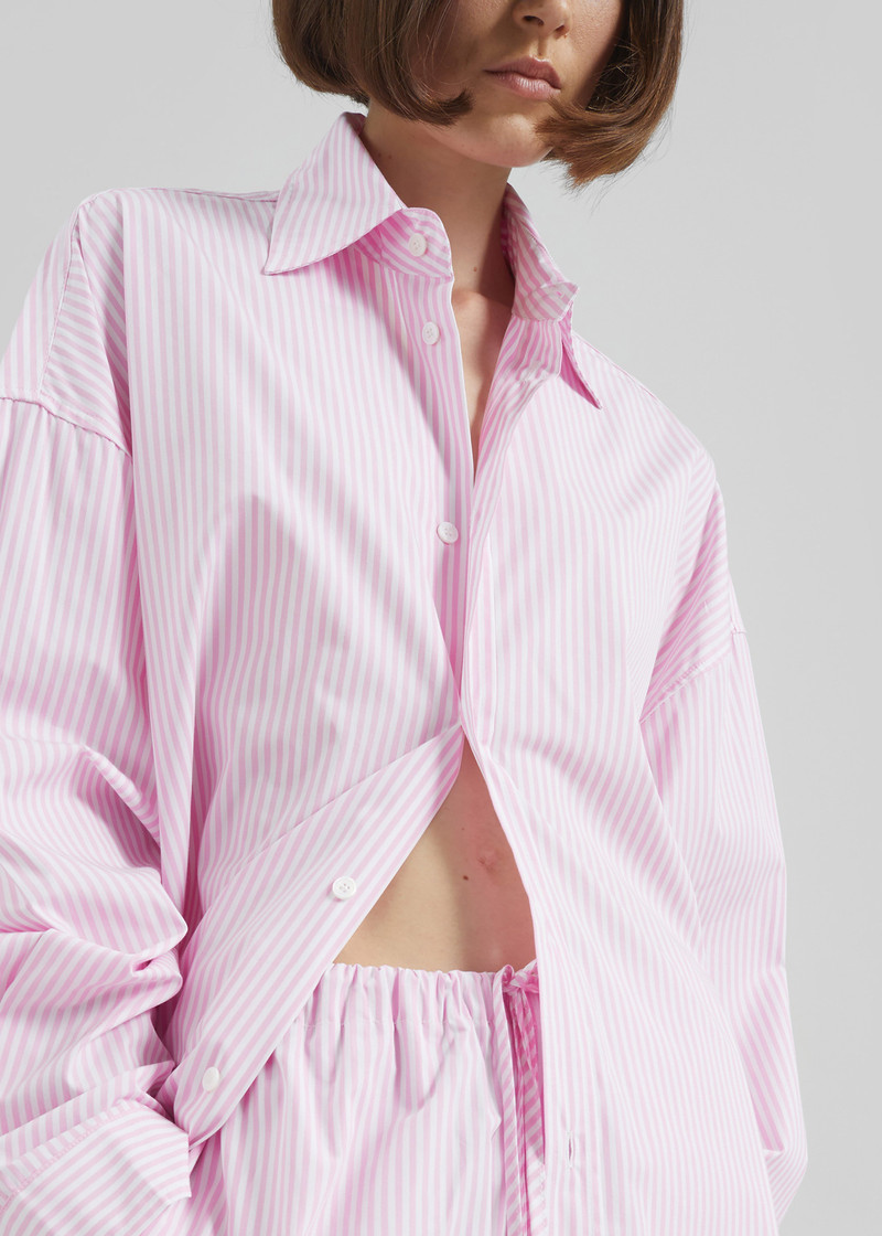 Rimini Oversized Poplin Shirt - Pink/White Stripe 8