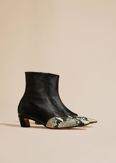 KHAITE The Nevada Stretch Low Boot in Black with Natural Python-Embossed Leather outlook