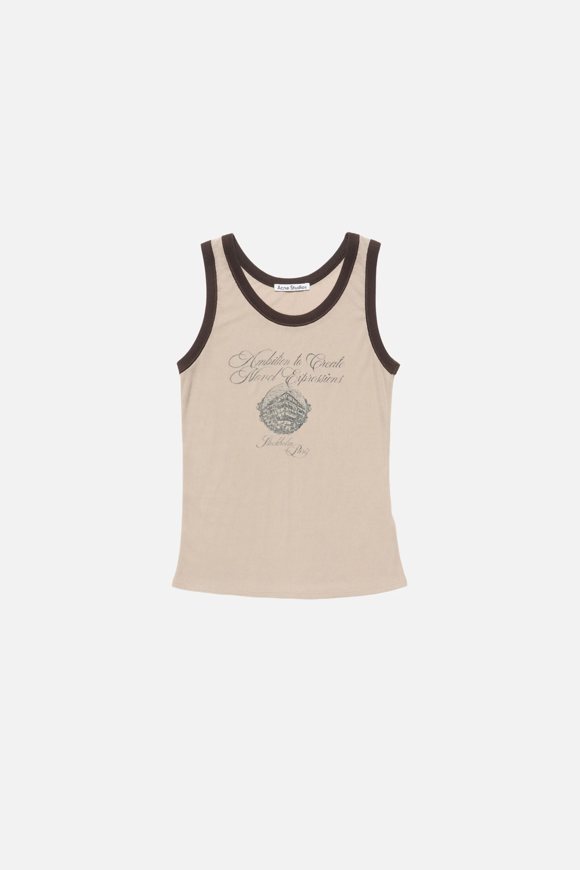 Ribbed tank top - Beige/black - 1