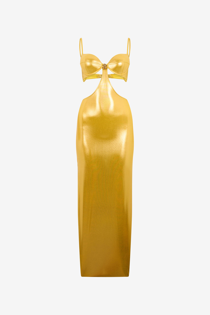 Long Golden Satin Dress 1