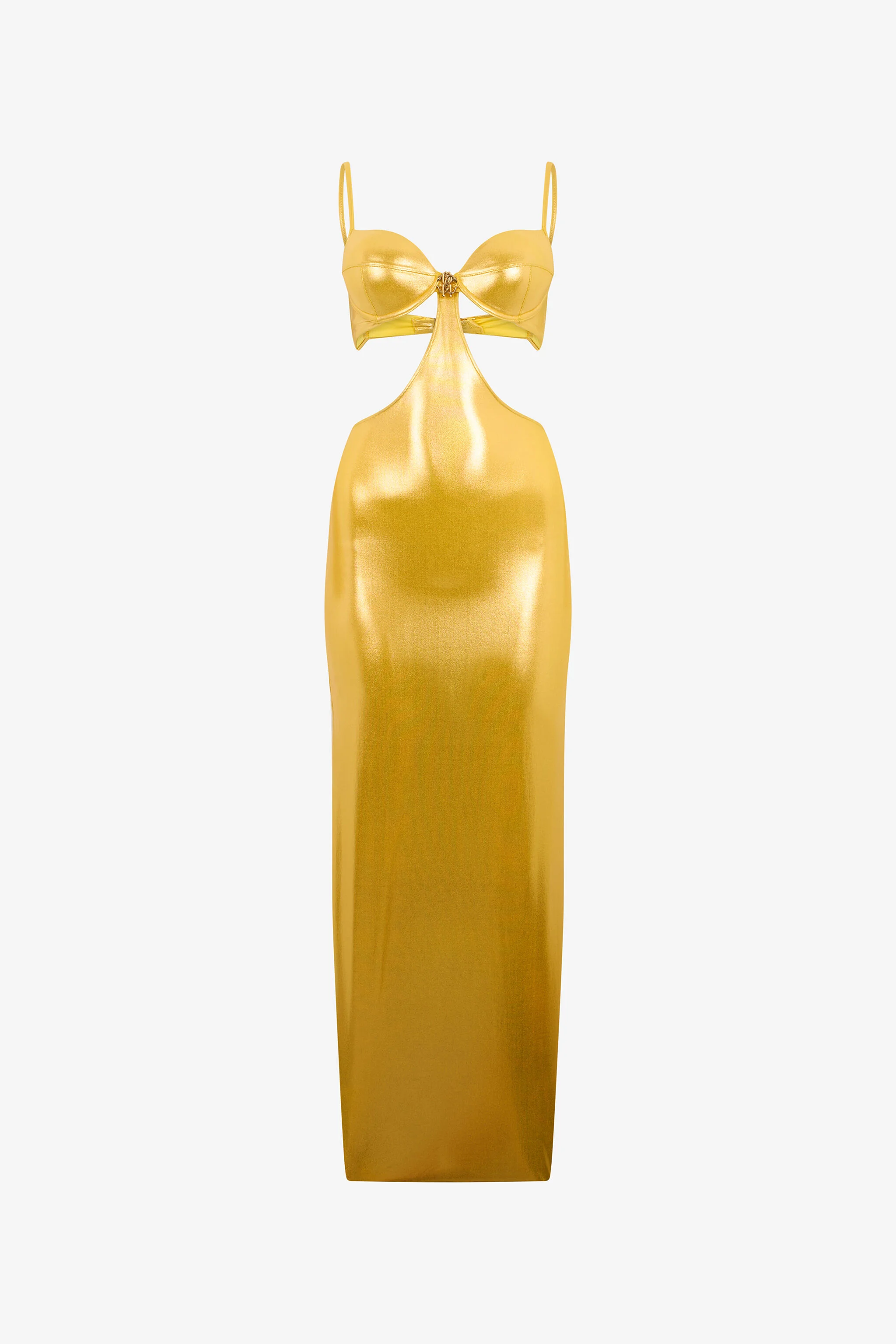 Long Golden Satin Dress - 1