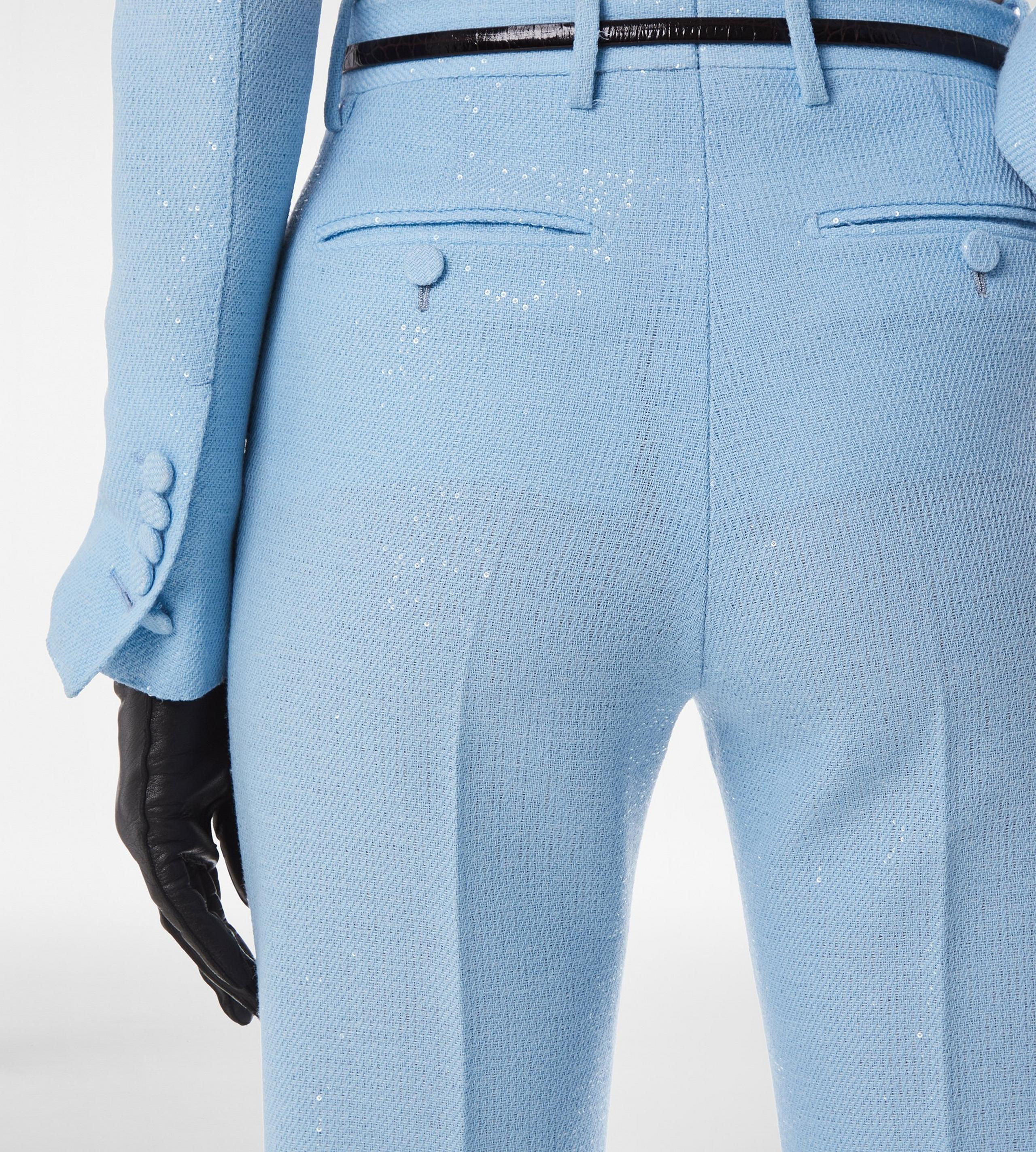 SEQUINED WOOL BLEND CREPE TAILORED STRAIGHT PANTS - 2