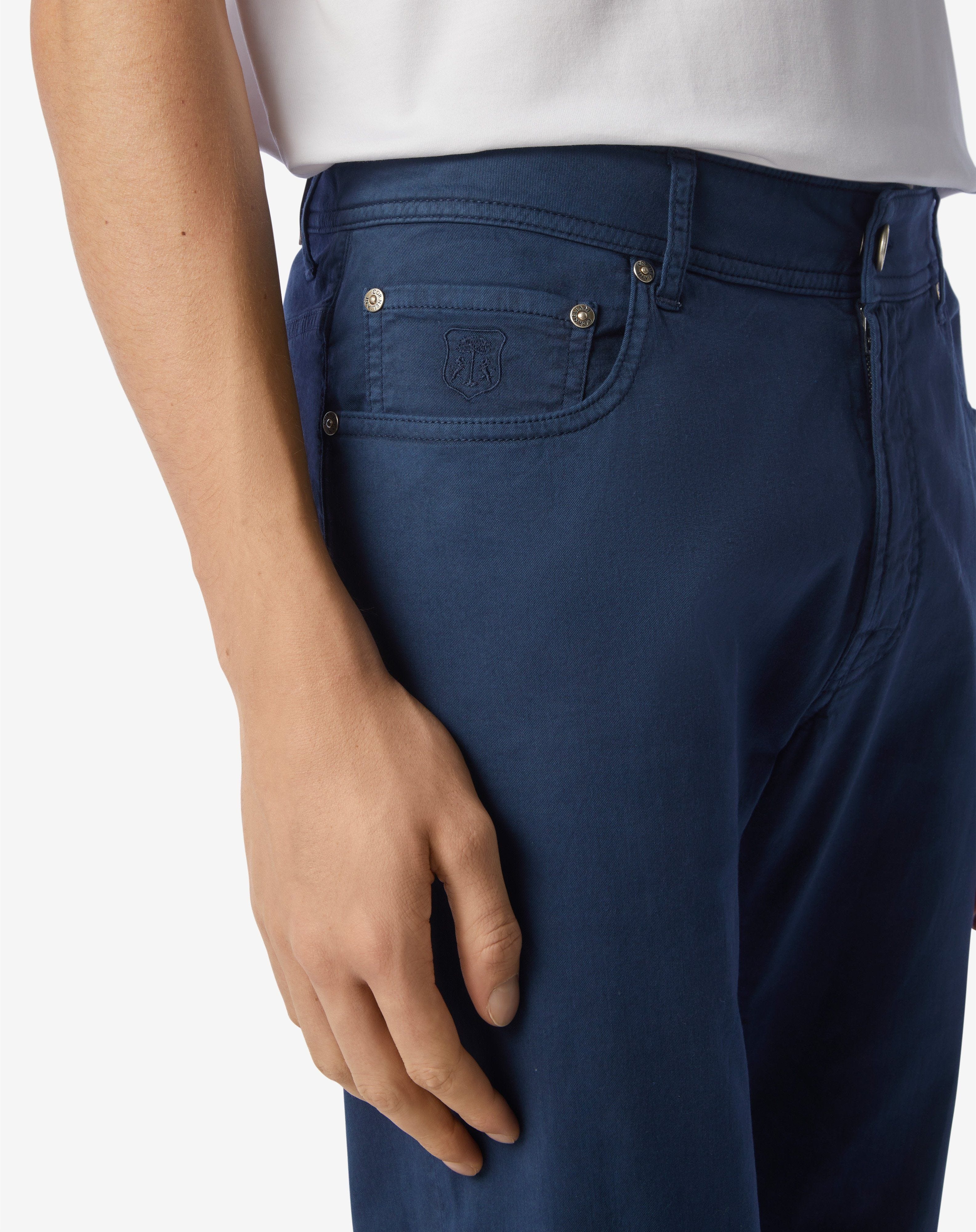 Navy blue stretch gabardine 5-pocket trousers - 2