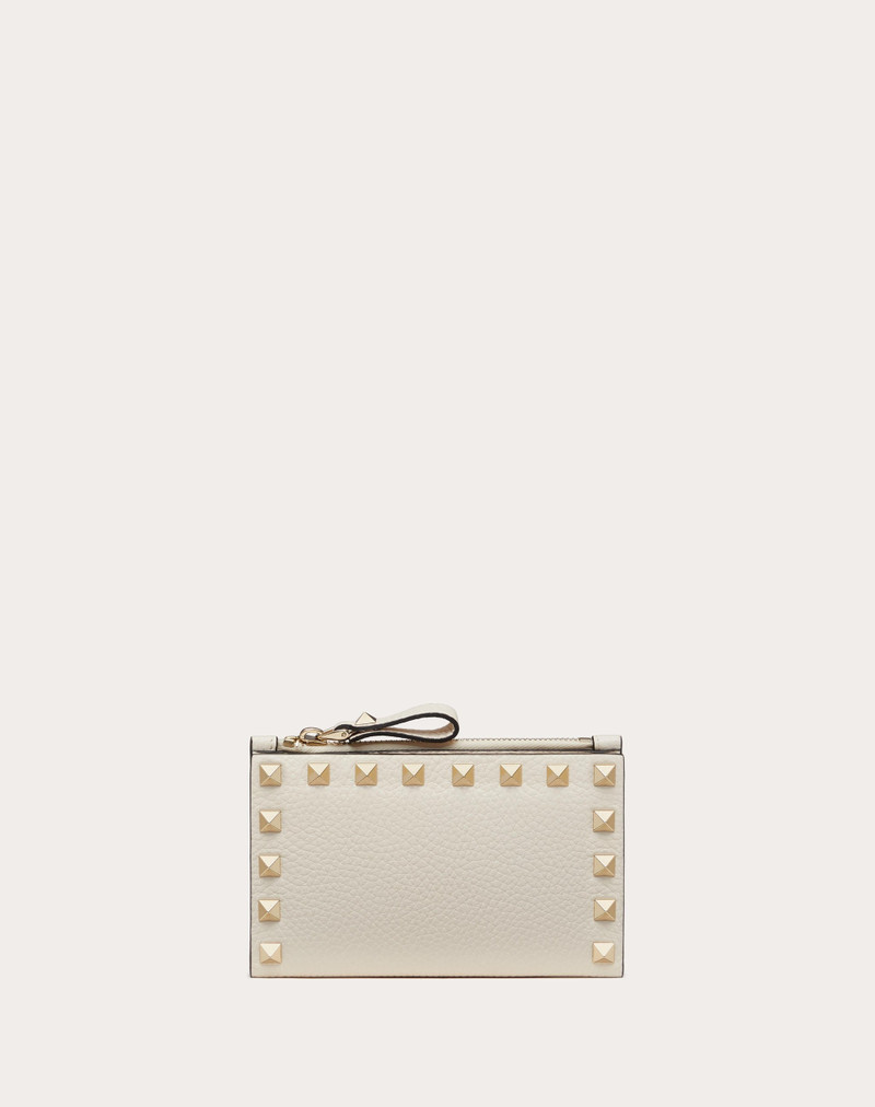 ROCKSTUD GRAINY CALFSKIN CARDHOLDER WITH ZIPPER - 1
