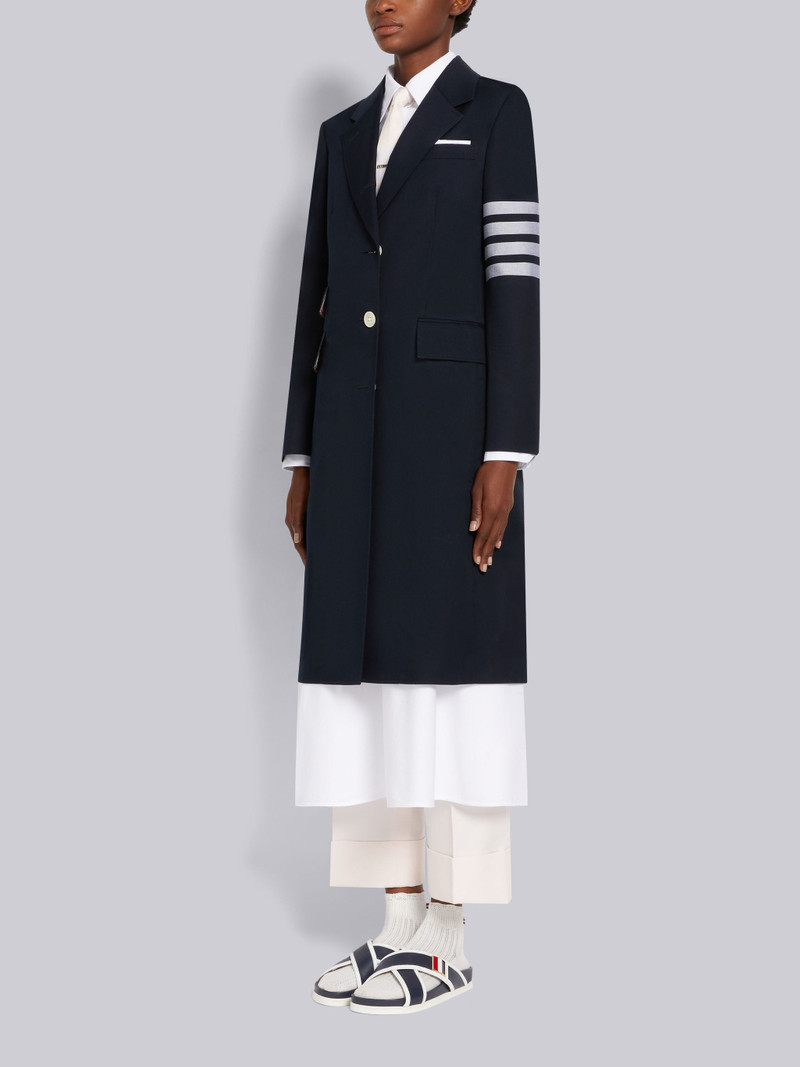 Thom Browne Navy Cotton Twill Engineered 4-Bar Unlined Single Vent Overcoat outlook