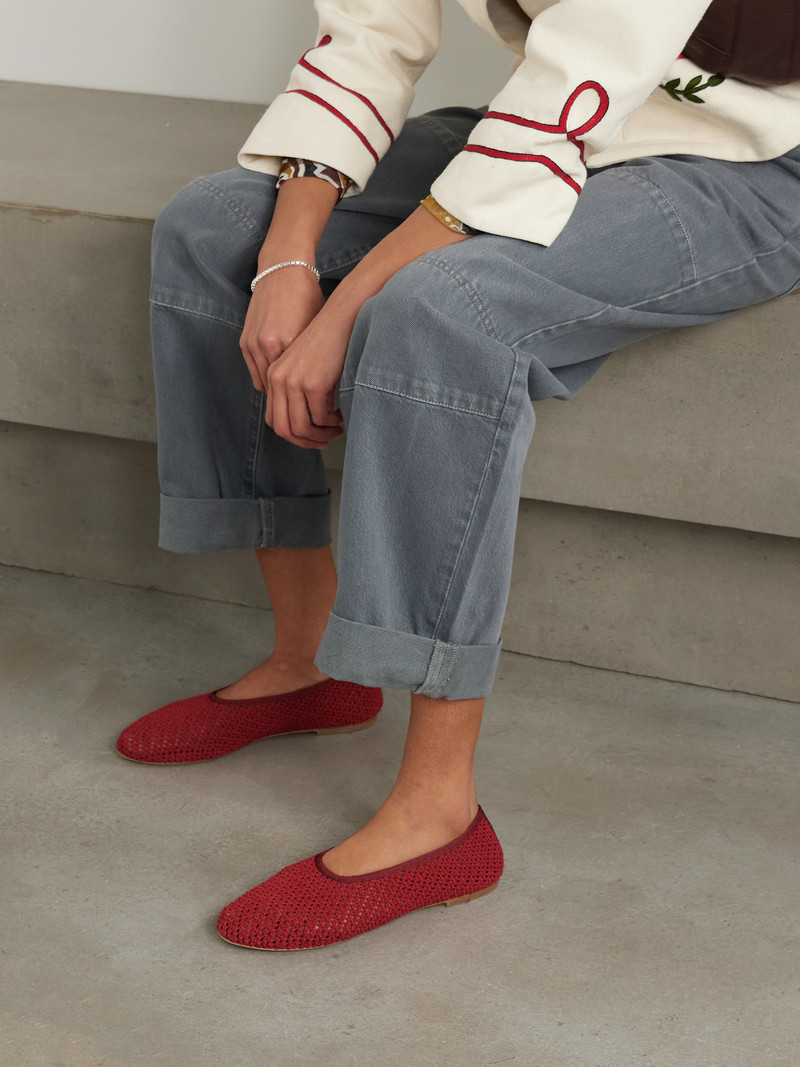 STAUD Alba Grosgrain-trimmed Crocheted Ballet Flats outlook