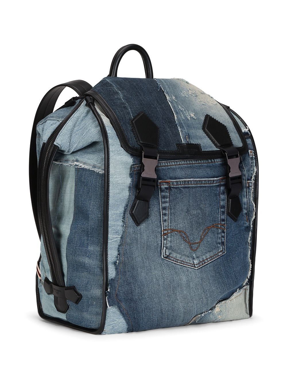 patchwork-design denim backpack - 3