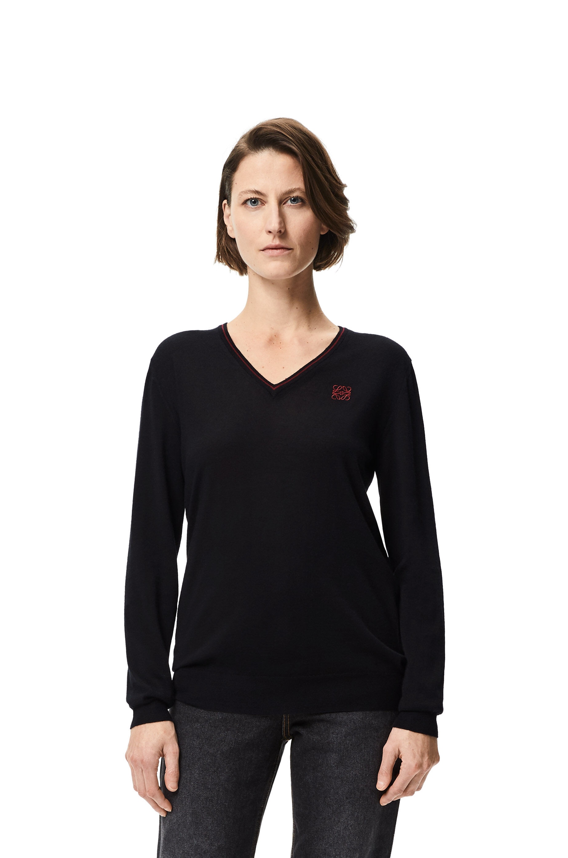 Anagram embroidered v-neck sweater in cashmere - 3