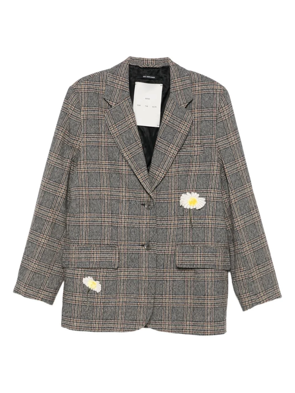 floral-appliqué plaid blazer - 1