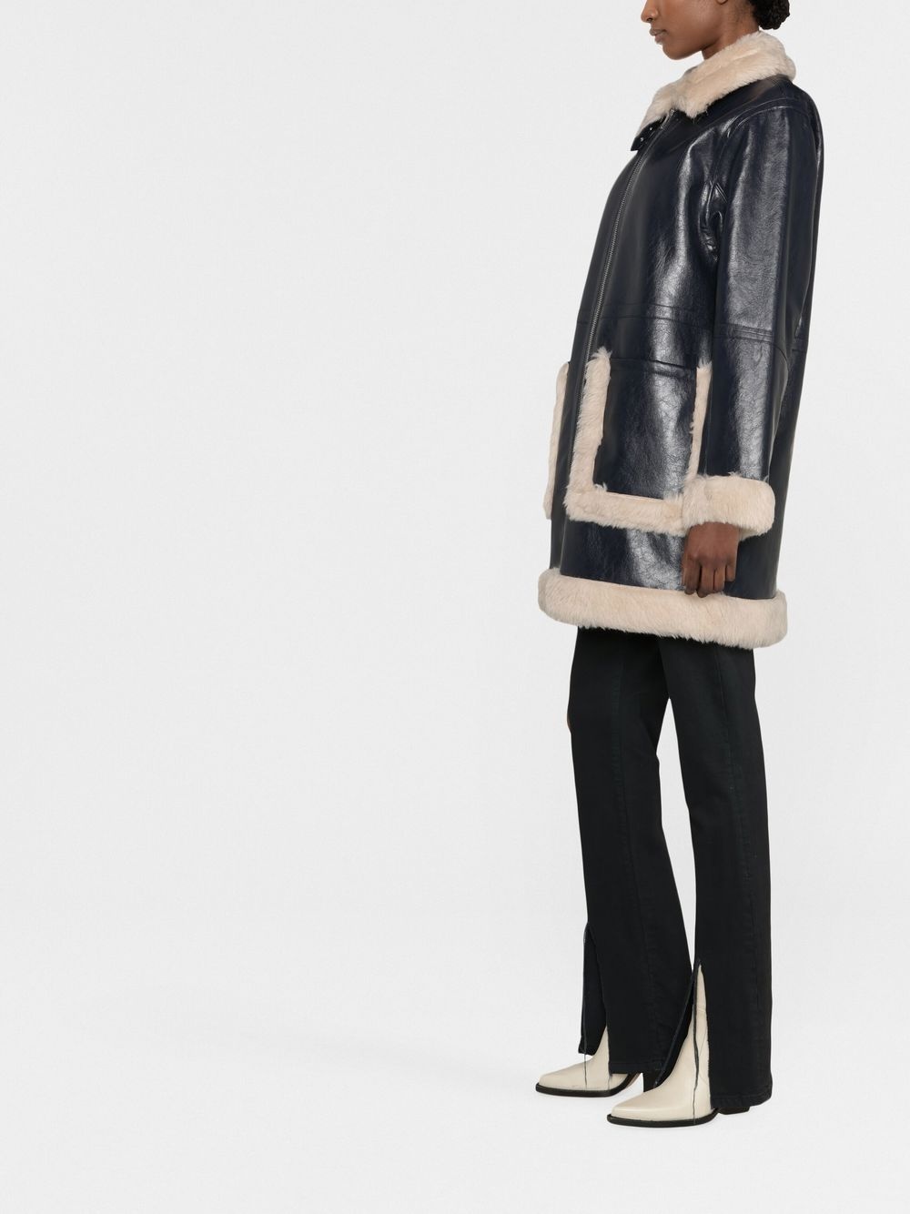 Haley shearling-trimmed faux-leather coat - 3