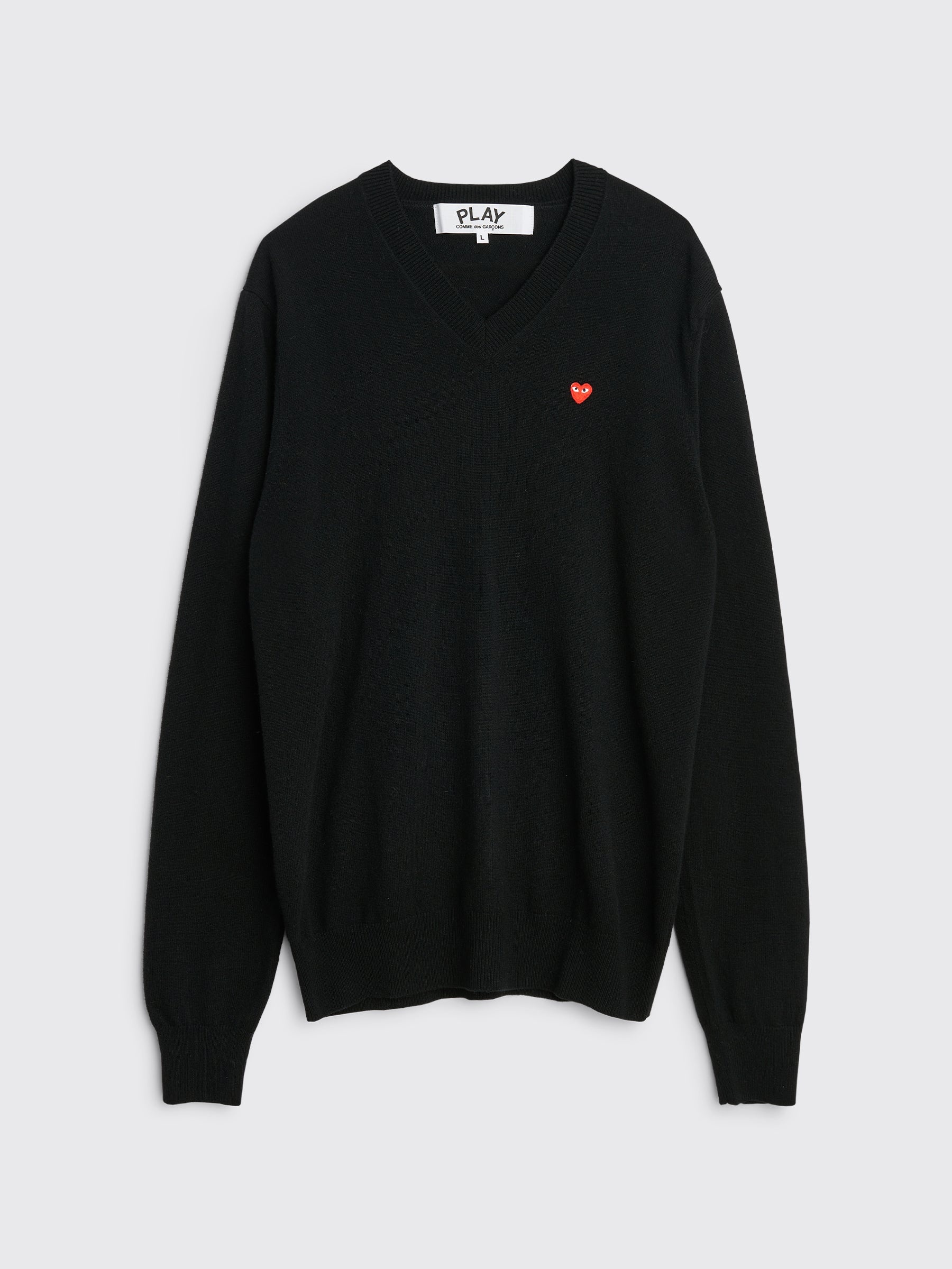 COMME DES GARÇONS PLAY MINI HEART V-NECK KNIT SWEATER BLACK - 1