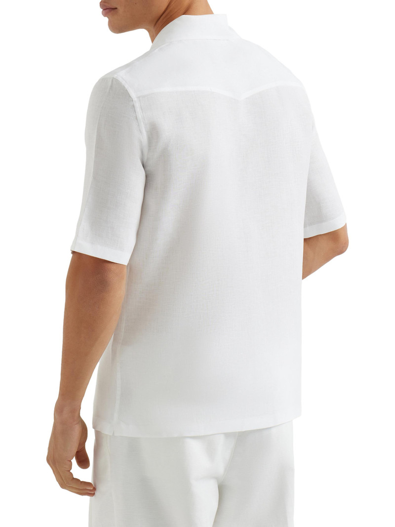 Men's Linen Easy Fit Short Sleeve Shirt with Camp Collar - White 3