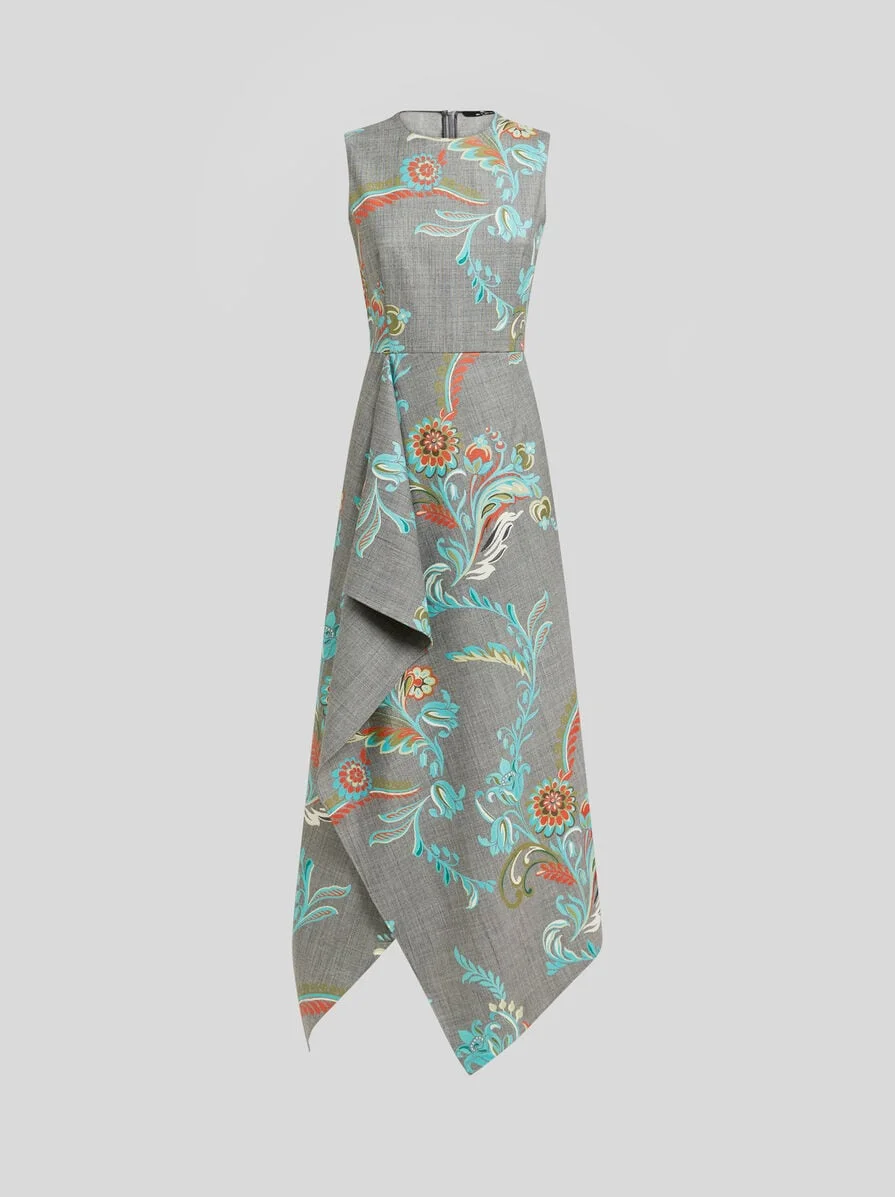 ASYMMETRIC WOOL-BLEND MIDI DRESS WITH DAFFODIL PRINT - 1