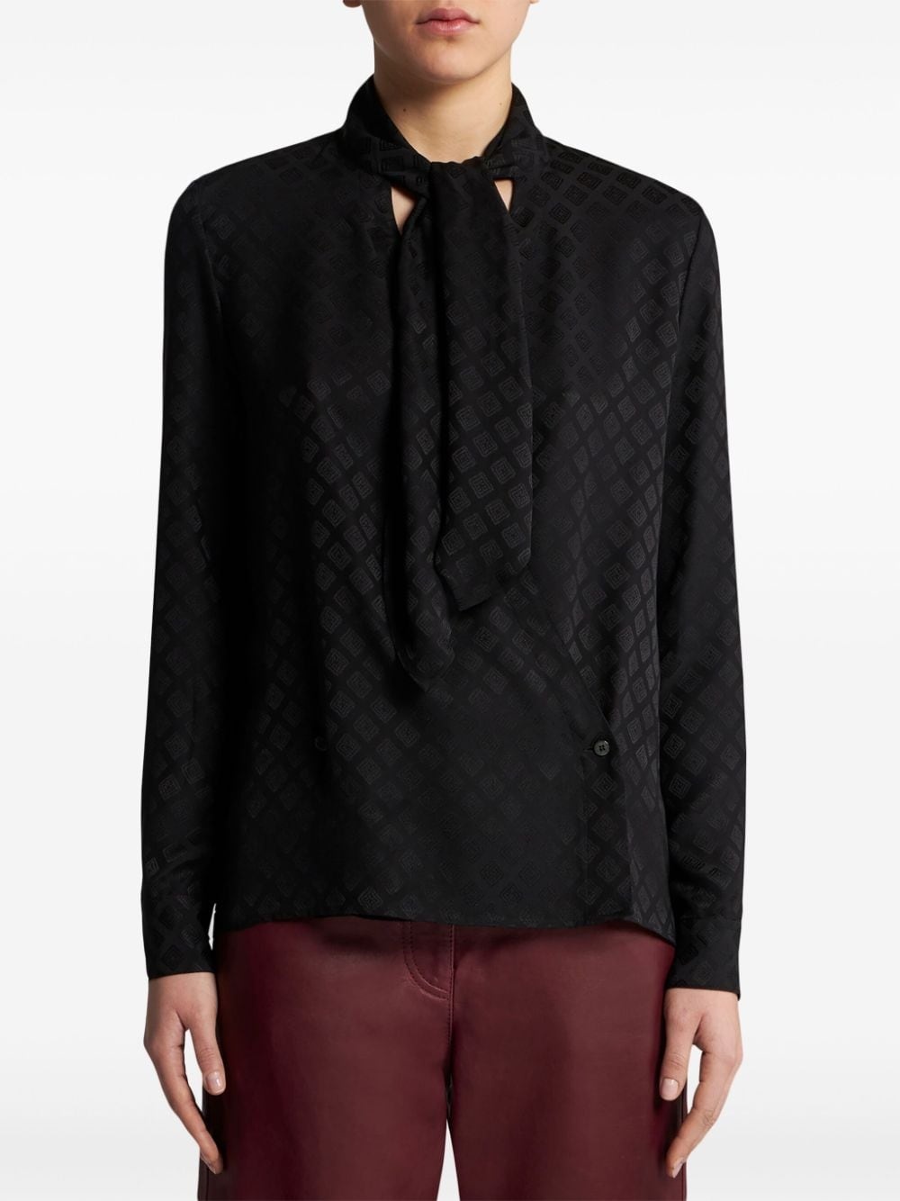 silk-jacquard scarf-collar shirt - 3