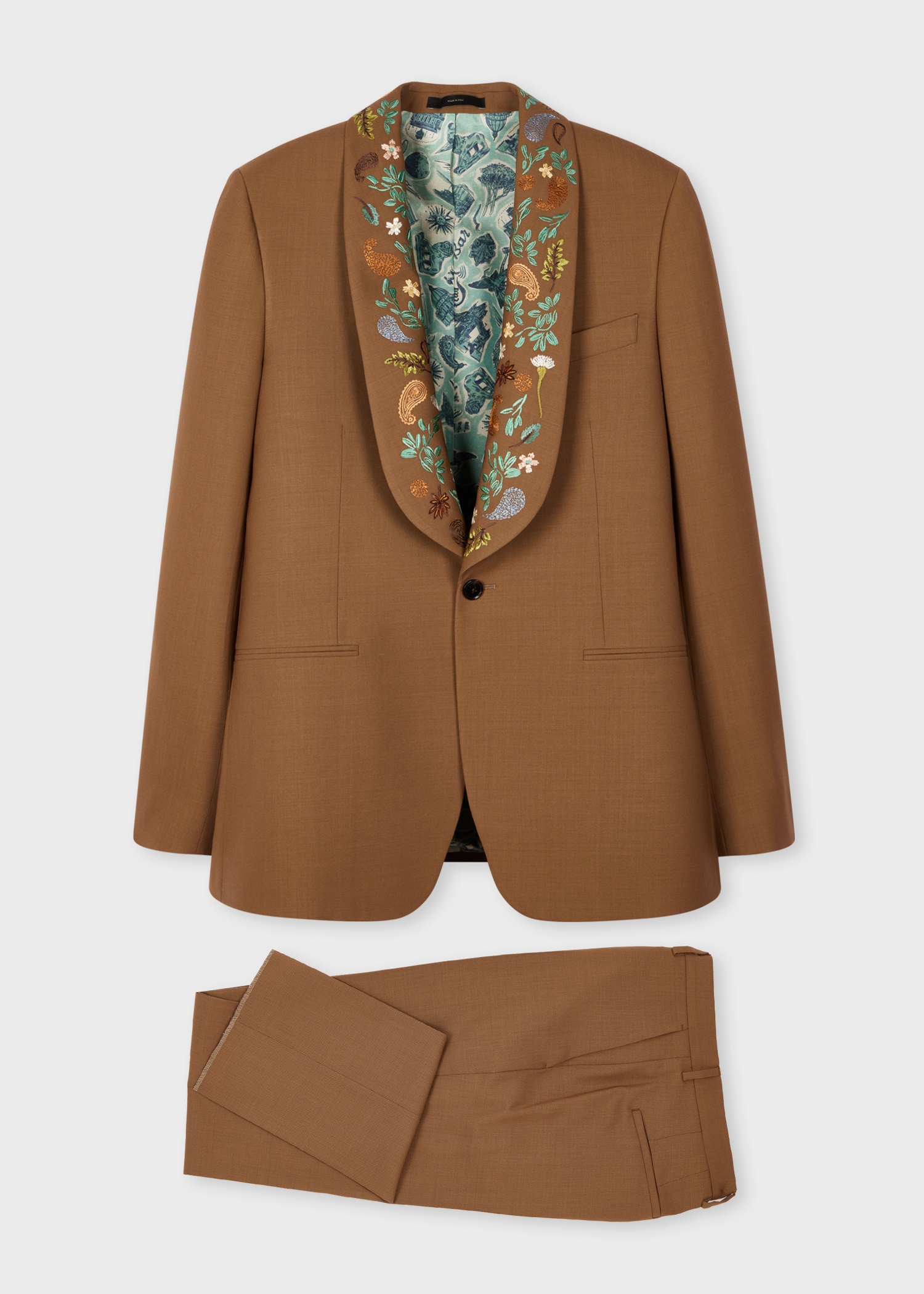 Brown Fresco Wool Embroidered Suit - 1