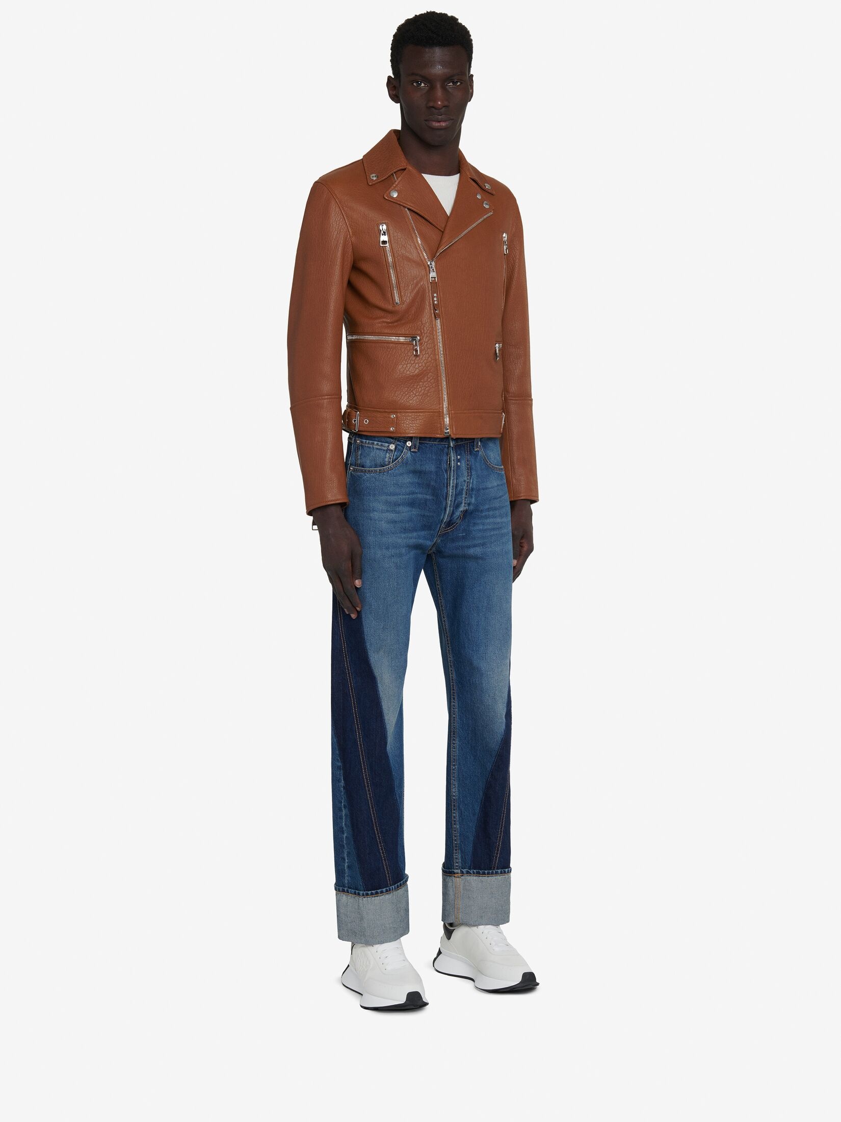 Men's Leather Biker Jacket in Tobacco - 3