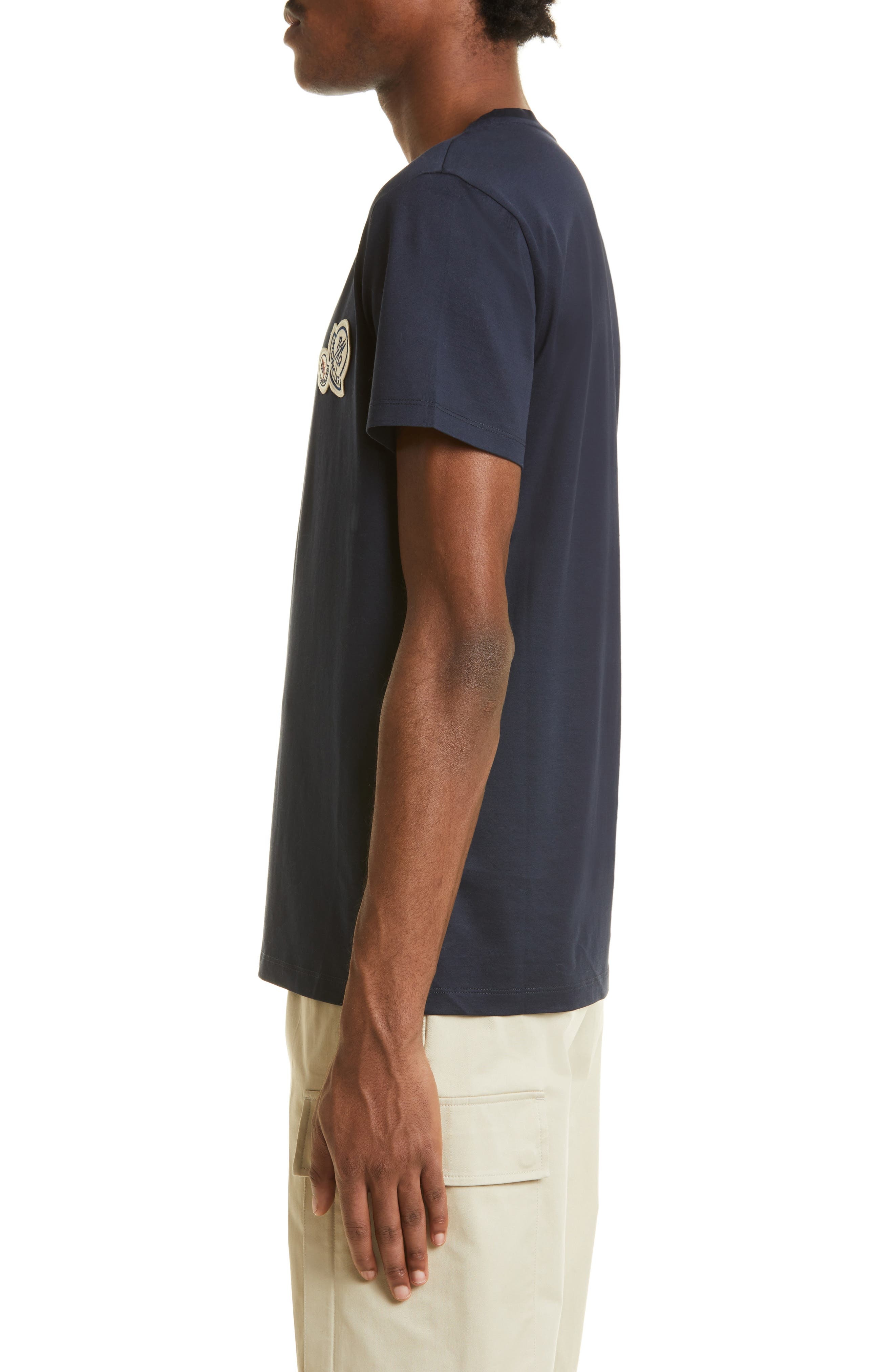 Moncler Double Logo Patch T-Shirt in Navy at Nordstrom - 4