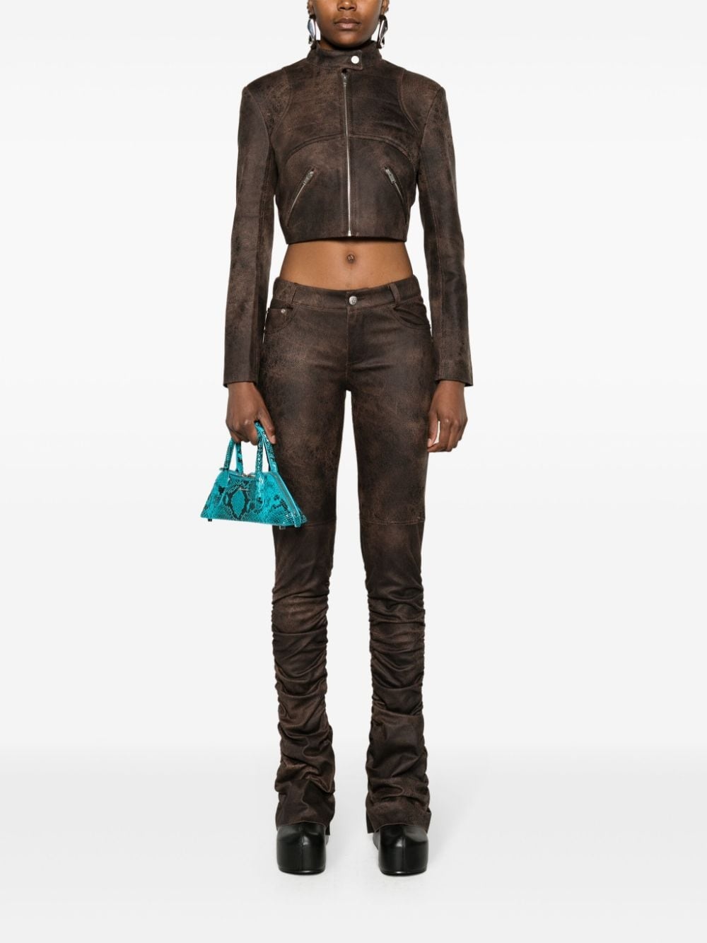 cracked cropped faux-leather jacket - 2
