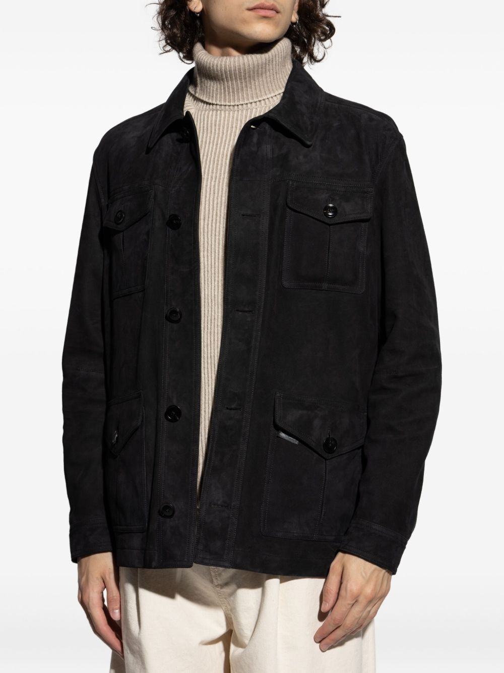 flap-pocket suede jacket - 3