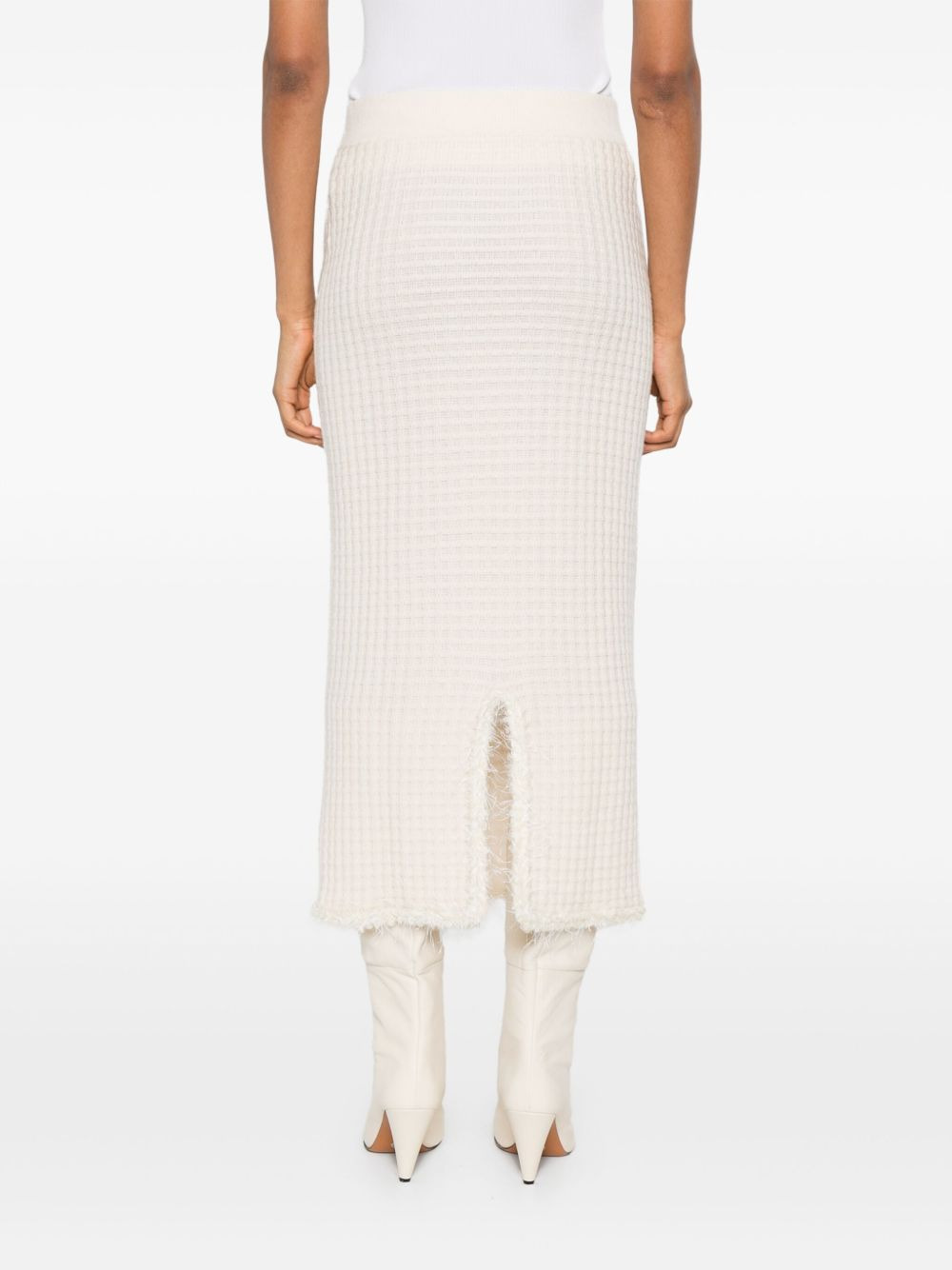 textured frayed-hem midi skirt - 4
