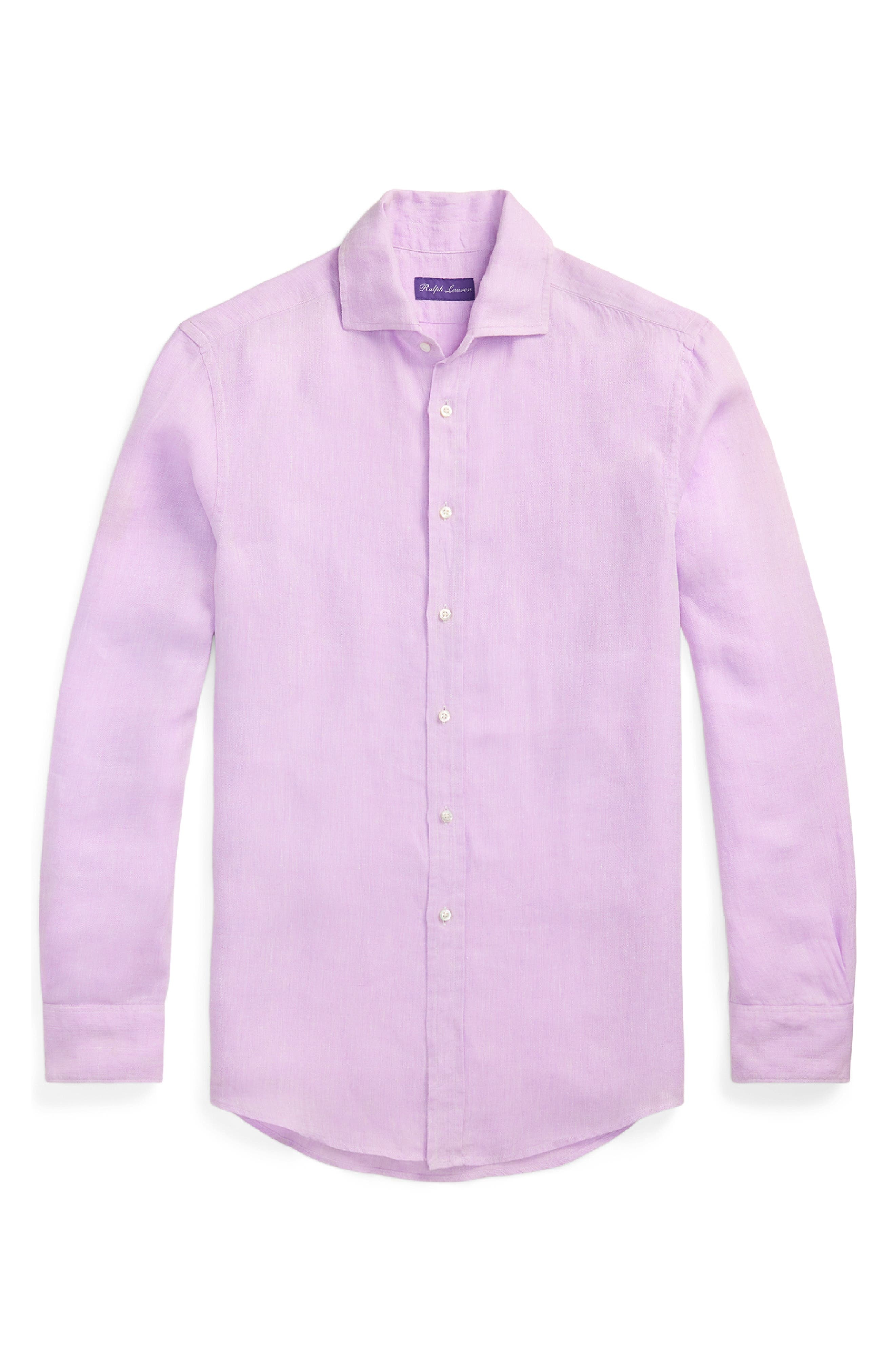 Ralph Lauren Purple Label Basket Weave Linen Button-Up Shirt in Lilac Breeze at Nordstrom - 5