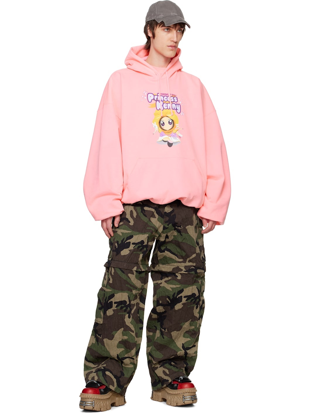 VETEMENTS♡ PRINCESS KENNY CROPPED BOXY HOODIE VETEMENTS Pink 'Princess Kenny' Cropped Boxy Hoodie | ssense