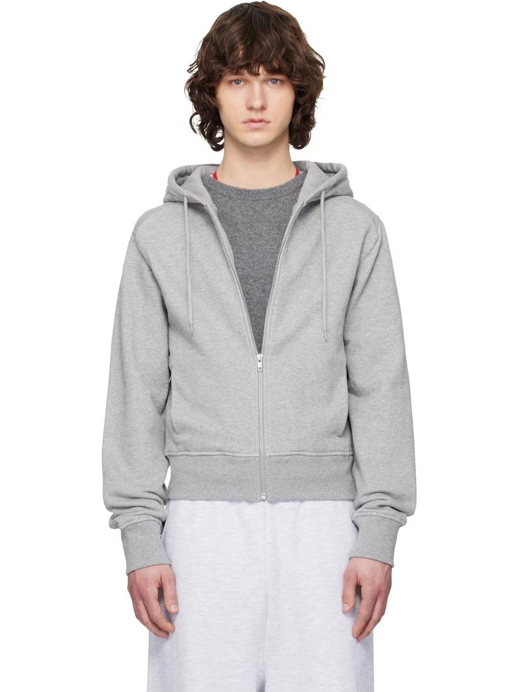 Gray Slim Zip Up Hoodie - 1