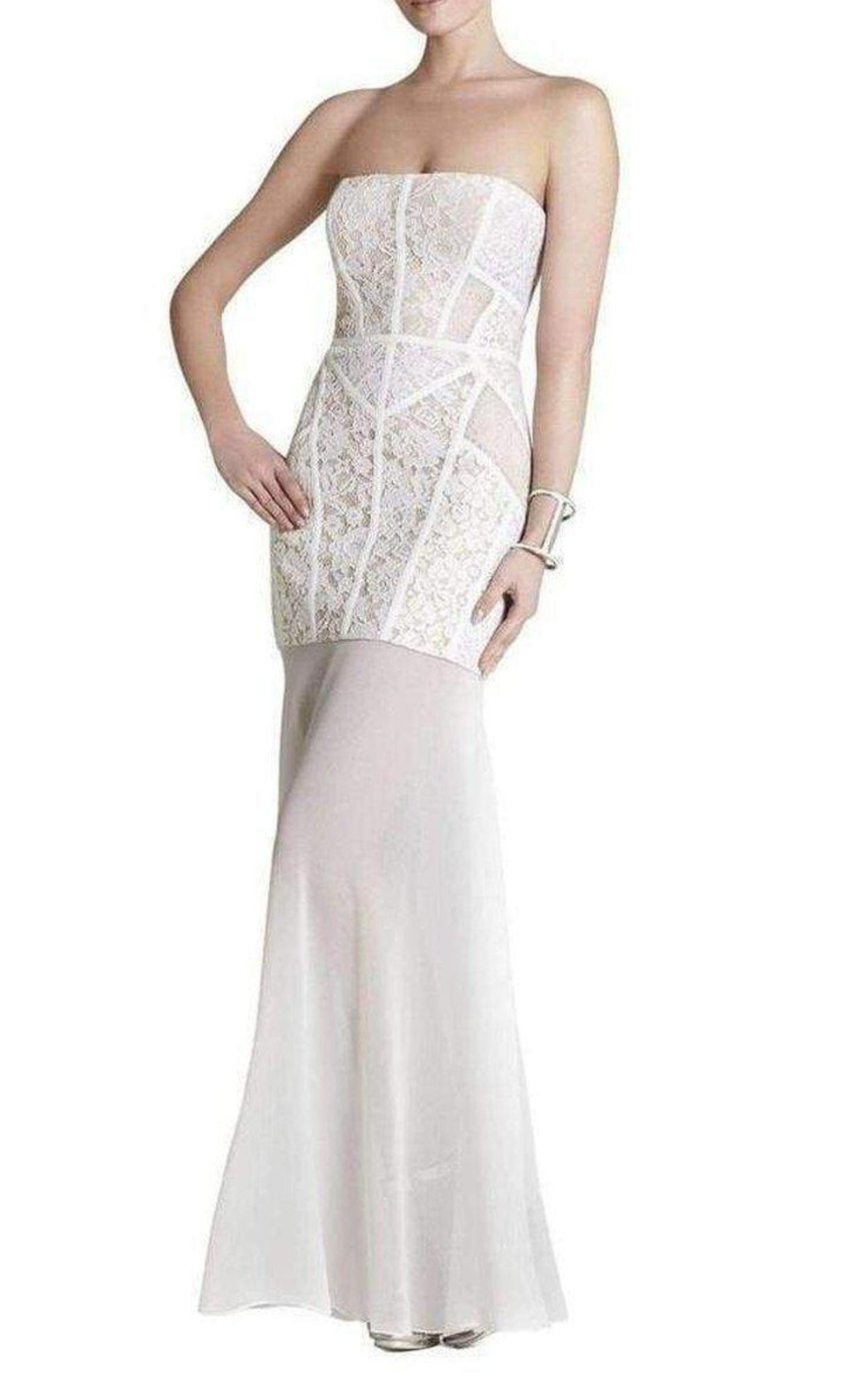 BCBGMAXAZRIA - Vivienne Lace Blocked Strapless Dress - 1