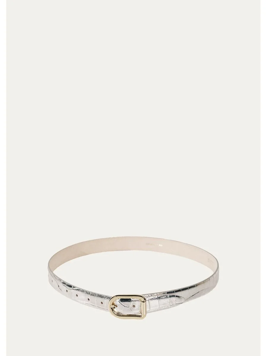 Mija Mirror Croc-Embossed Leather Belt - 1