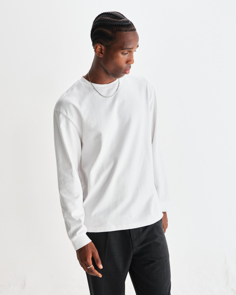 Hayden - White Textured Organic Cotton Long Sleeve T-Shirt 2