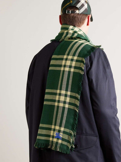 Burberry Fringed Logo-Embroidered Checked Wool-Blend Scarf outlook