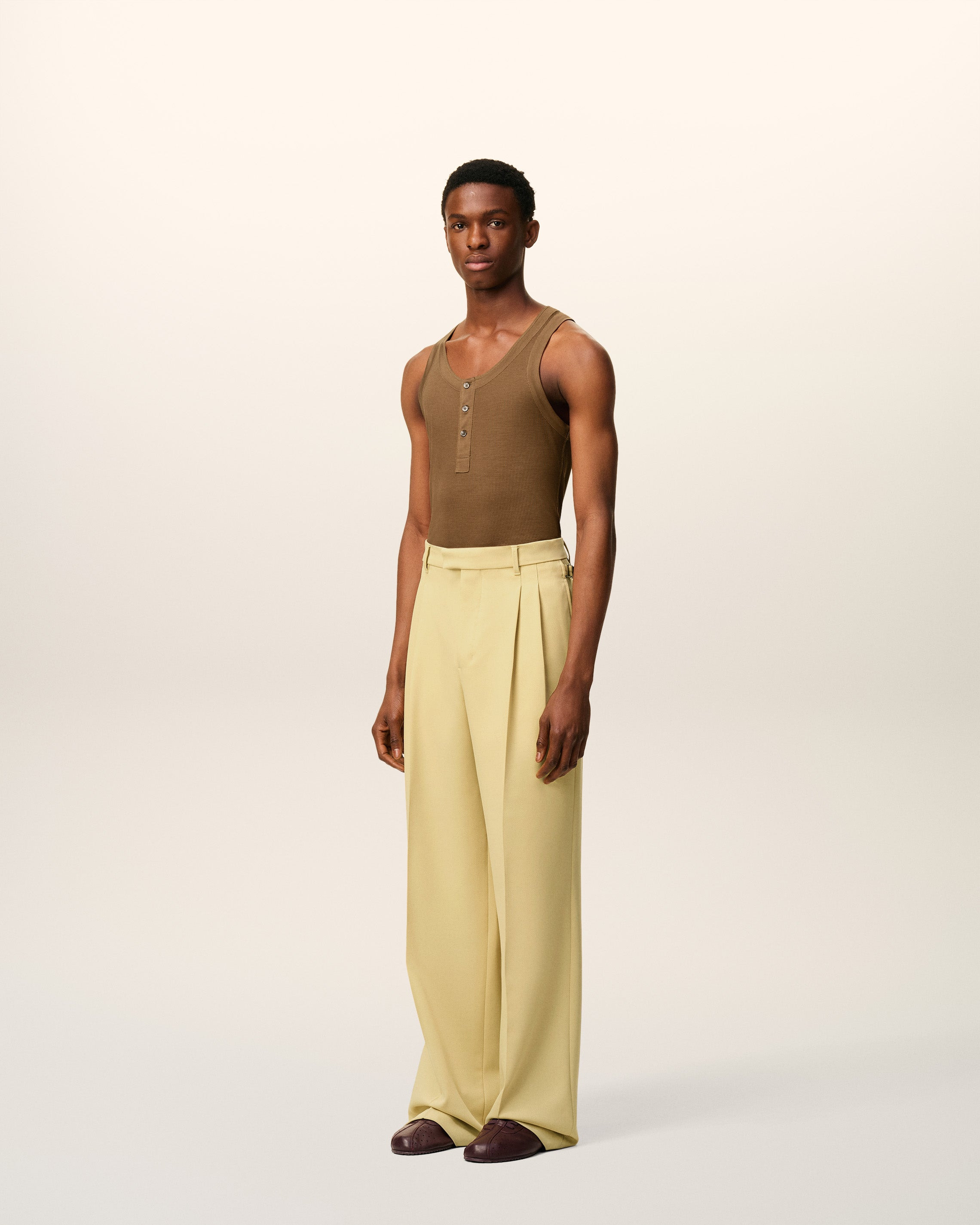 GREEN WOOL LOW WAIST WIDE TROUSERS - 6