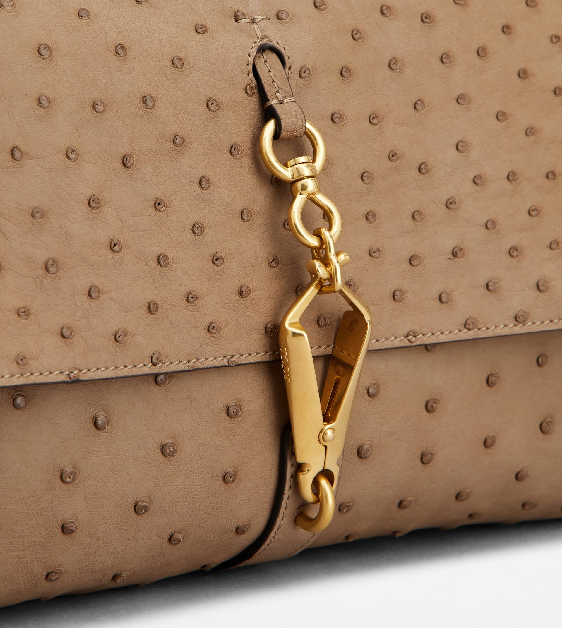 FLAP BAG IN OSTRICH MINI - BEIGE - 7